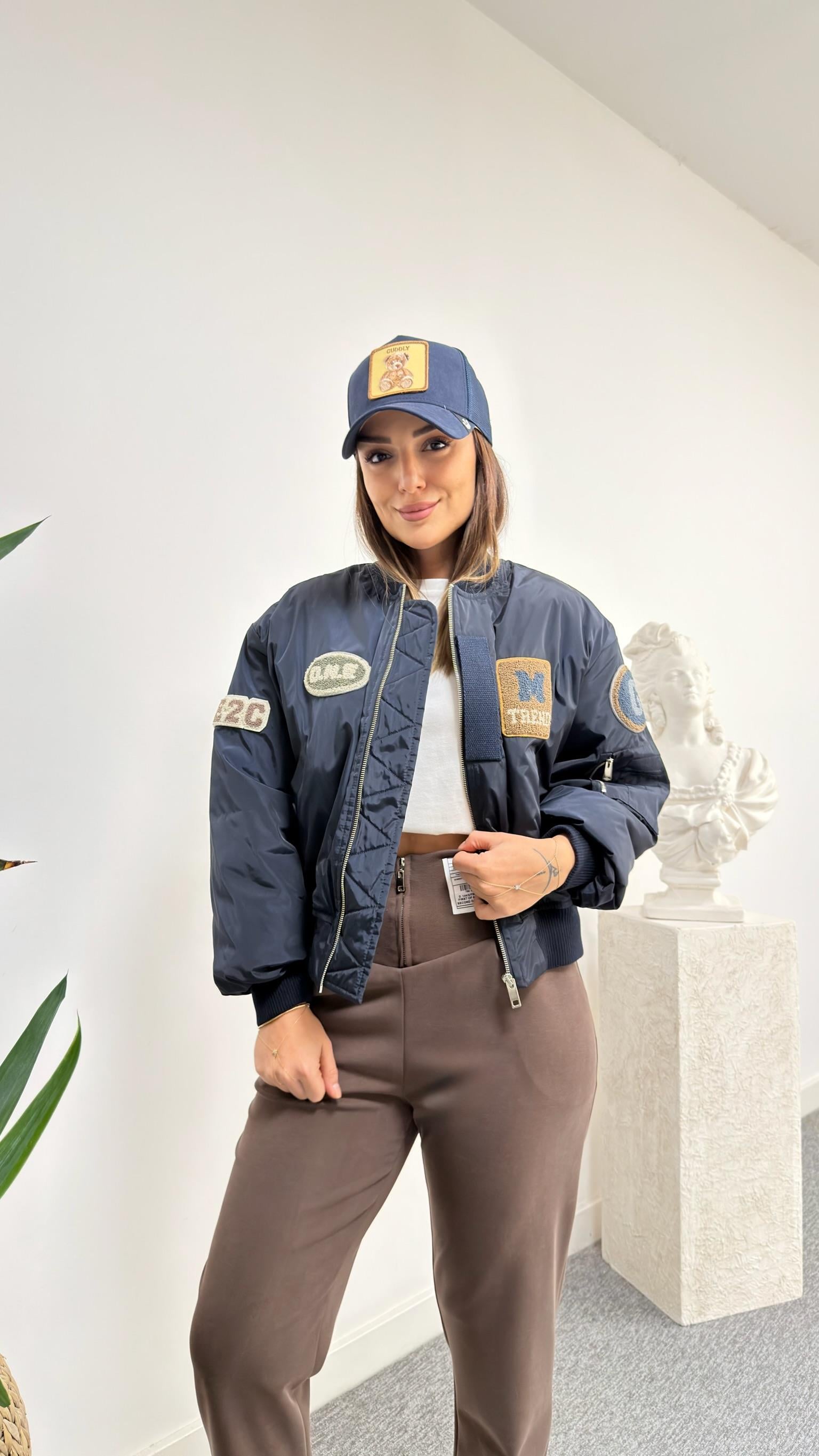 Pinka Etiket Detaylı Lacivert Bomber Ceket