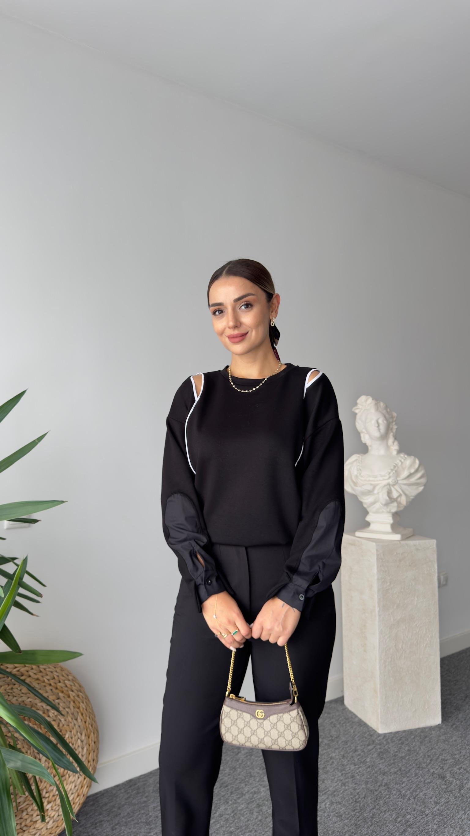 Nella Omuz Pencereli Biyeli Siyah Modal Sweat