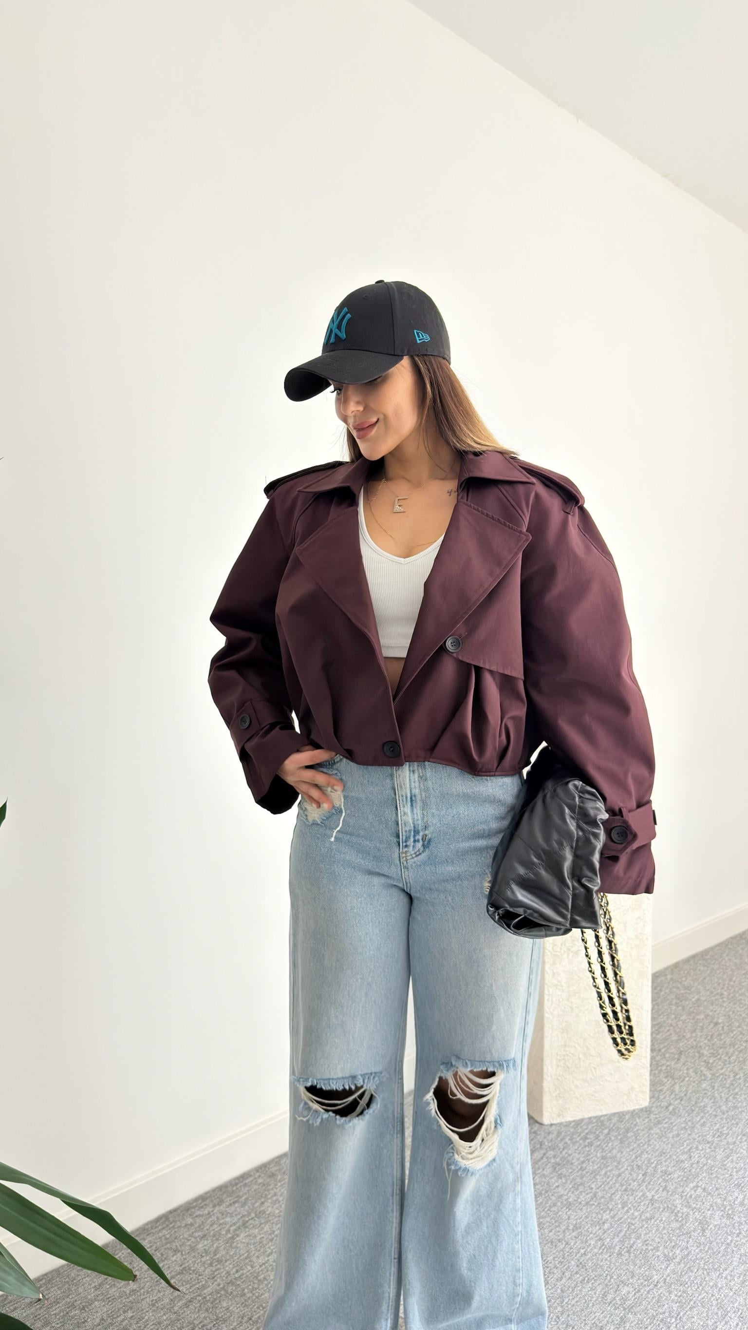 Bordo Balon Model Tek Düğme Ceket