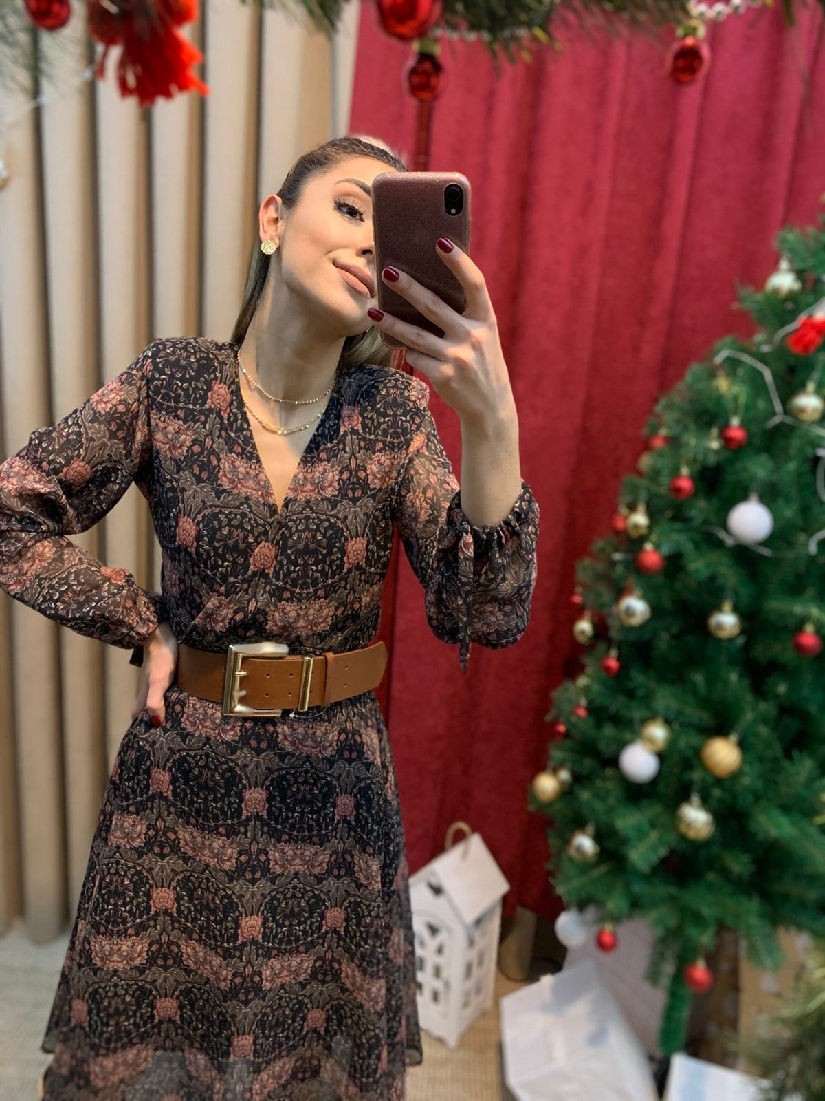 Kruvaze Yaka Şifon Elbise