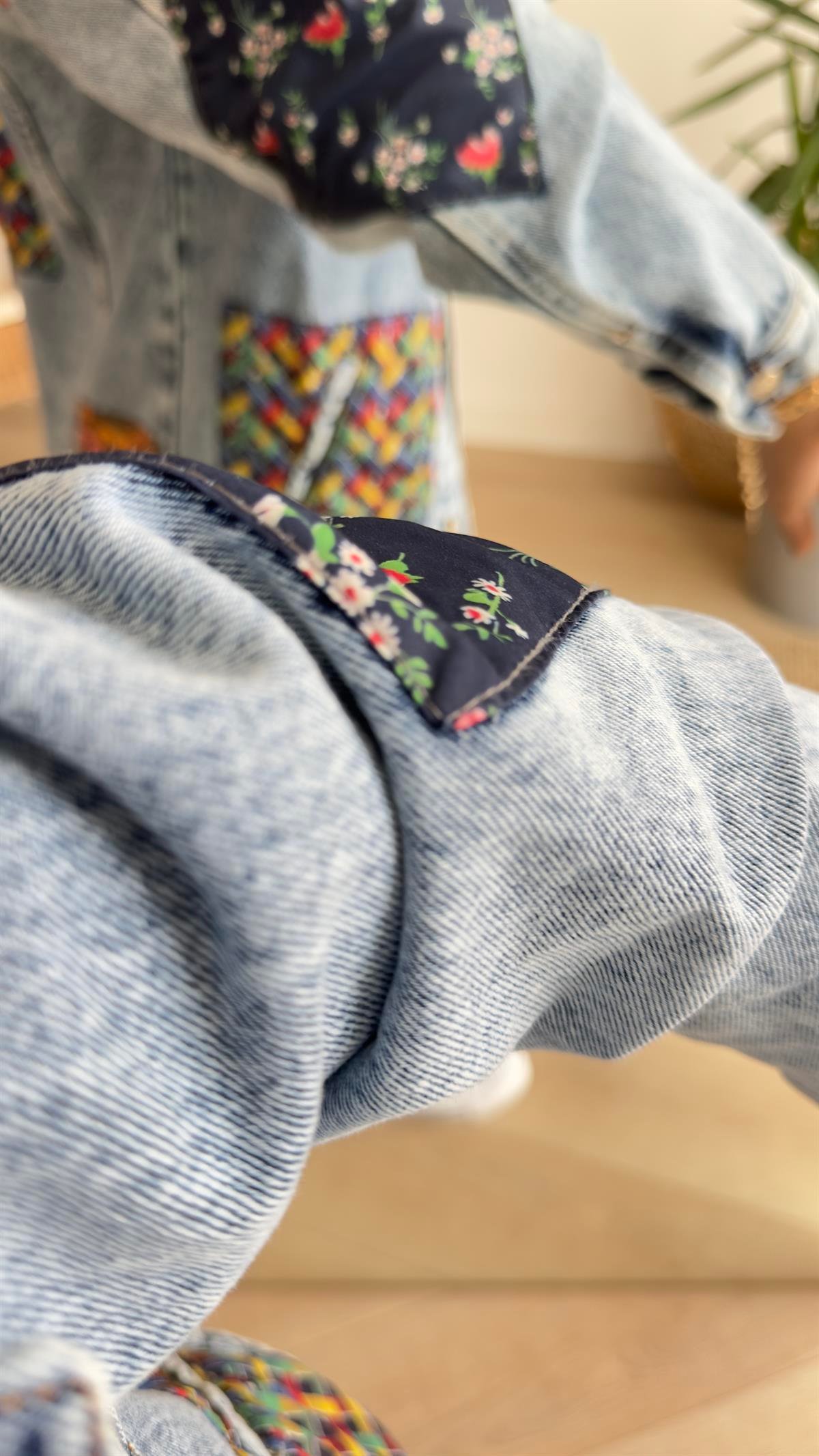 Patchwork Tasarım Kot Ceket