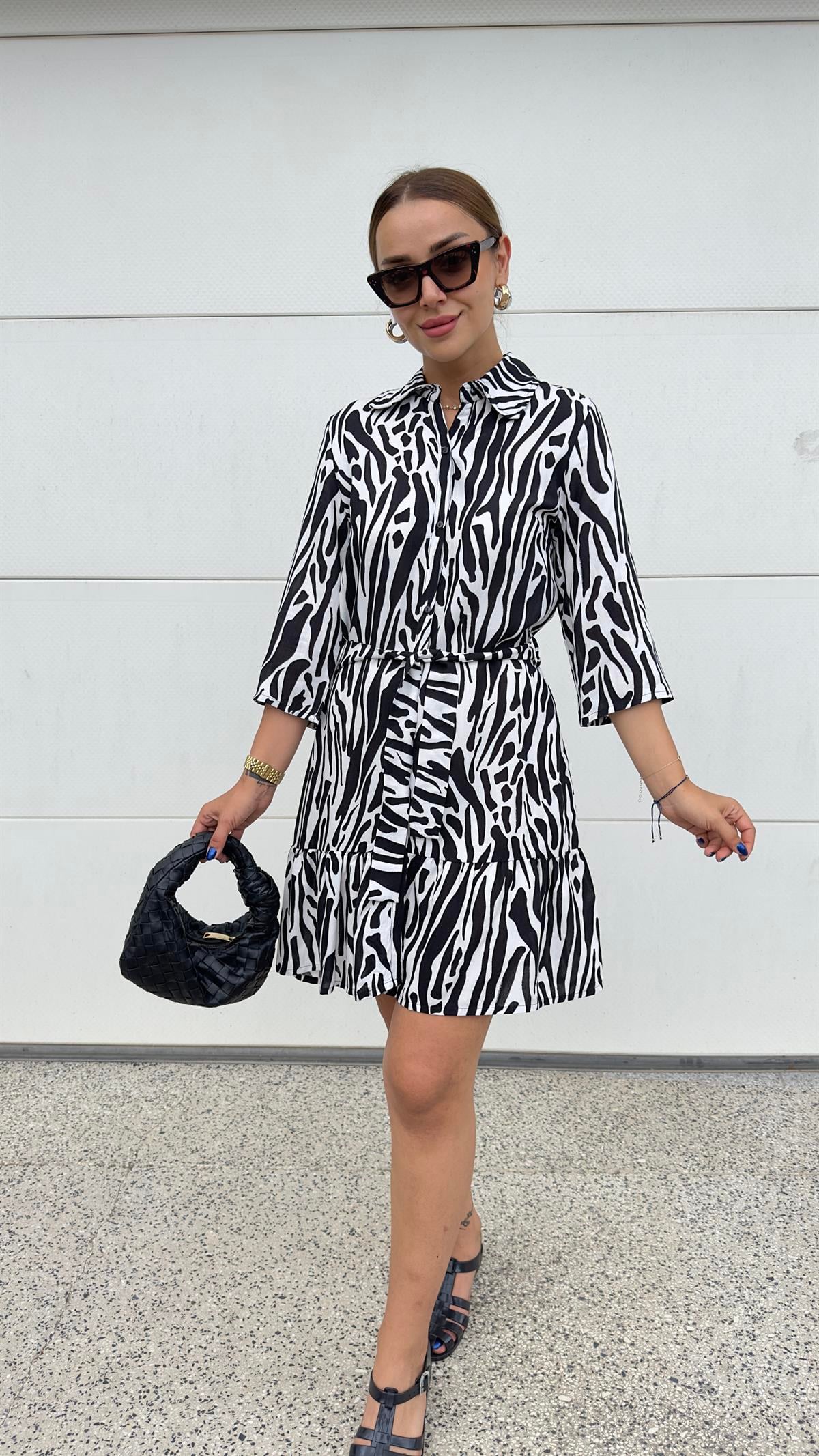 Peris Zebra Desen Gömlek Elbise 