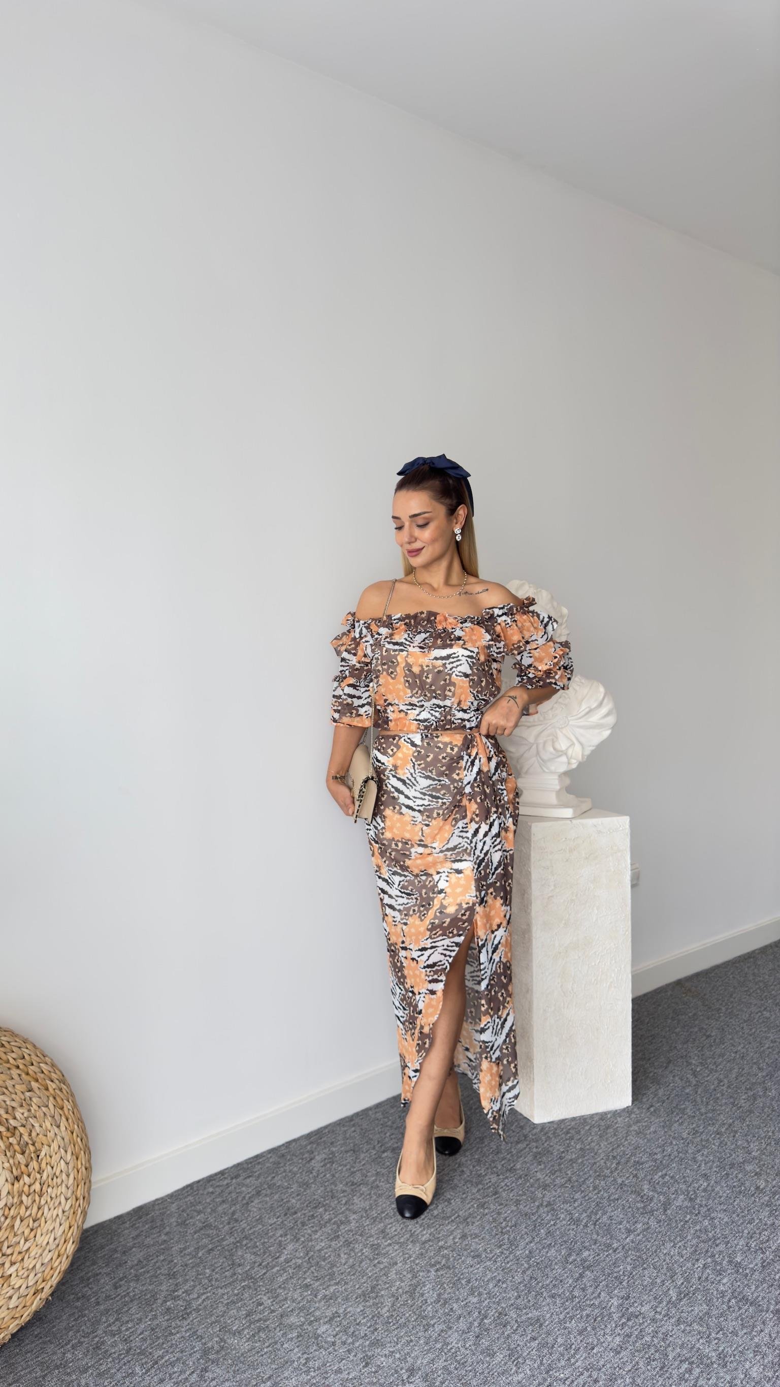 Milla Sarı Desenli Etek Bluz Takım