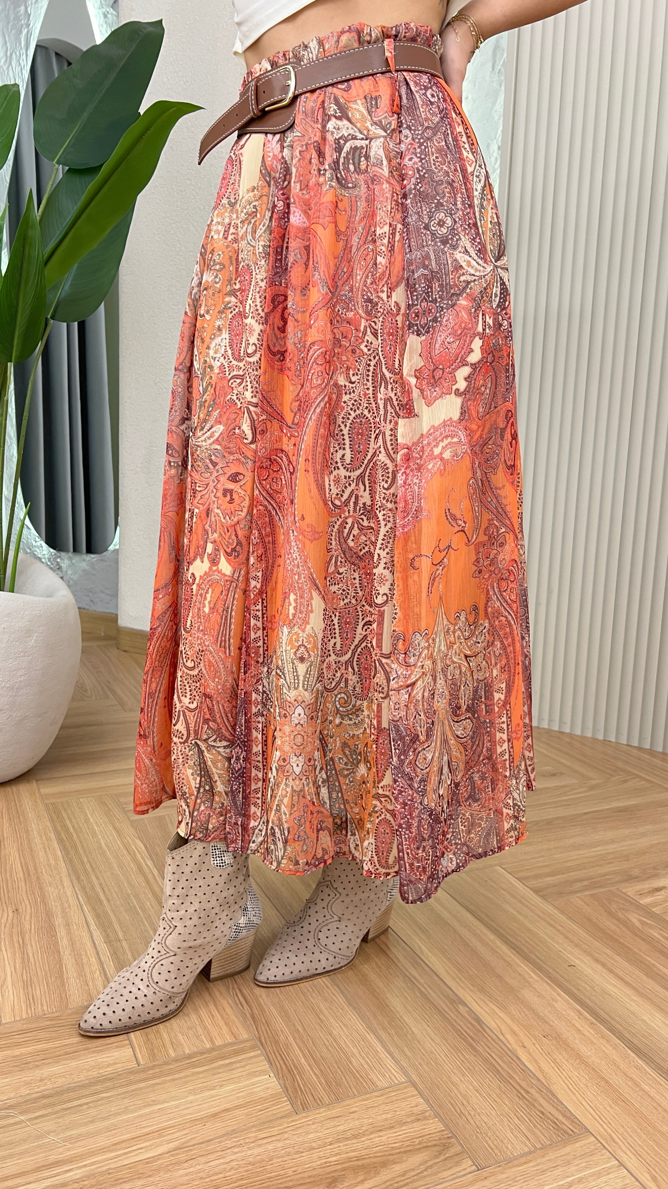 Şal Desen Kemerli Zra Model Şifon Etek