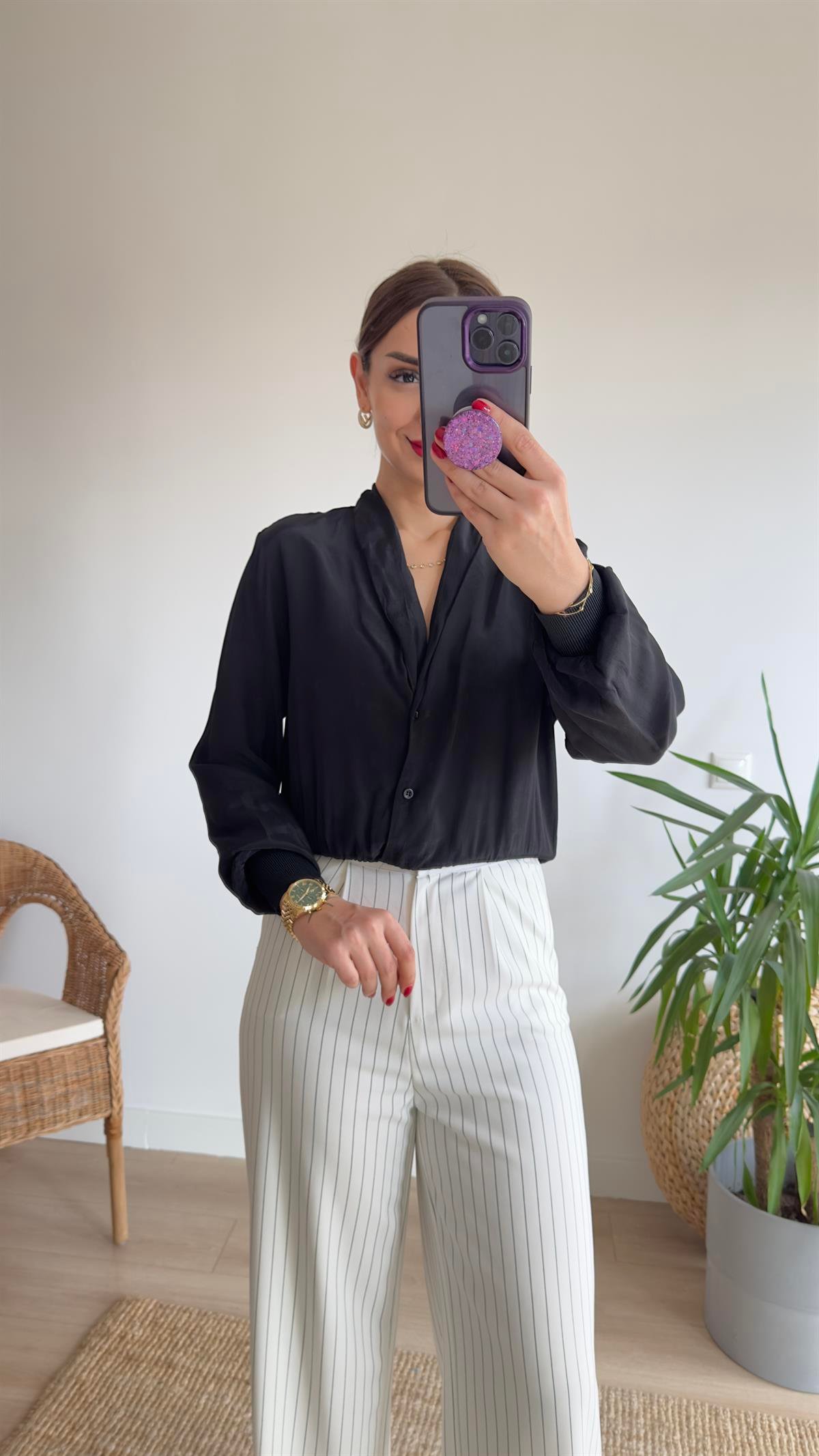 Giva Lastikli Siyah Bluz