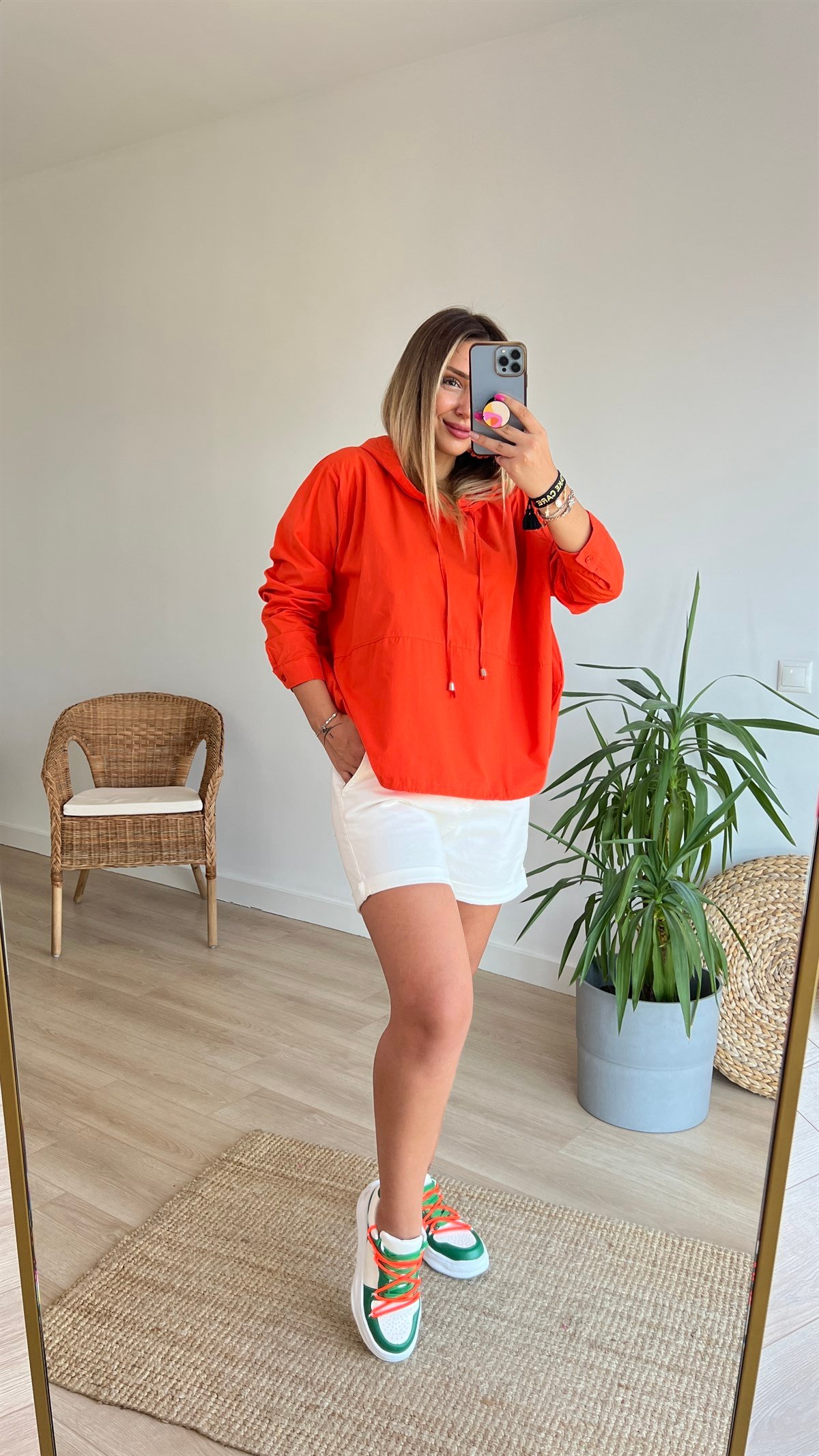 Poplin Turuncu Kapüşonlu Sweatshirt