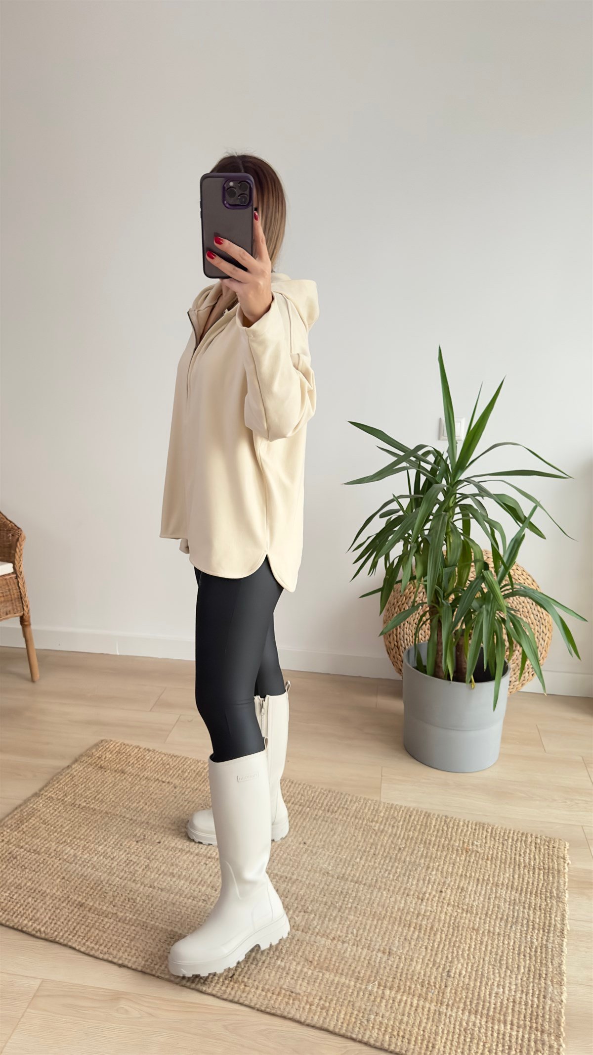 Yarım Fermuar Bej Polar Sweat