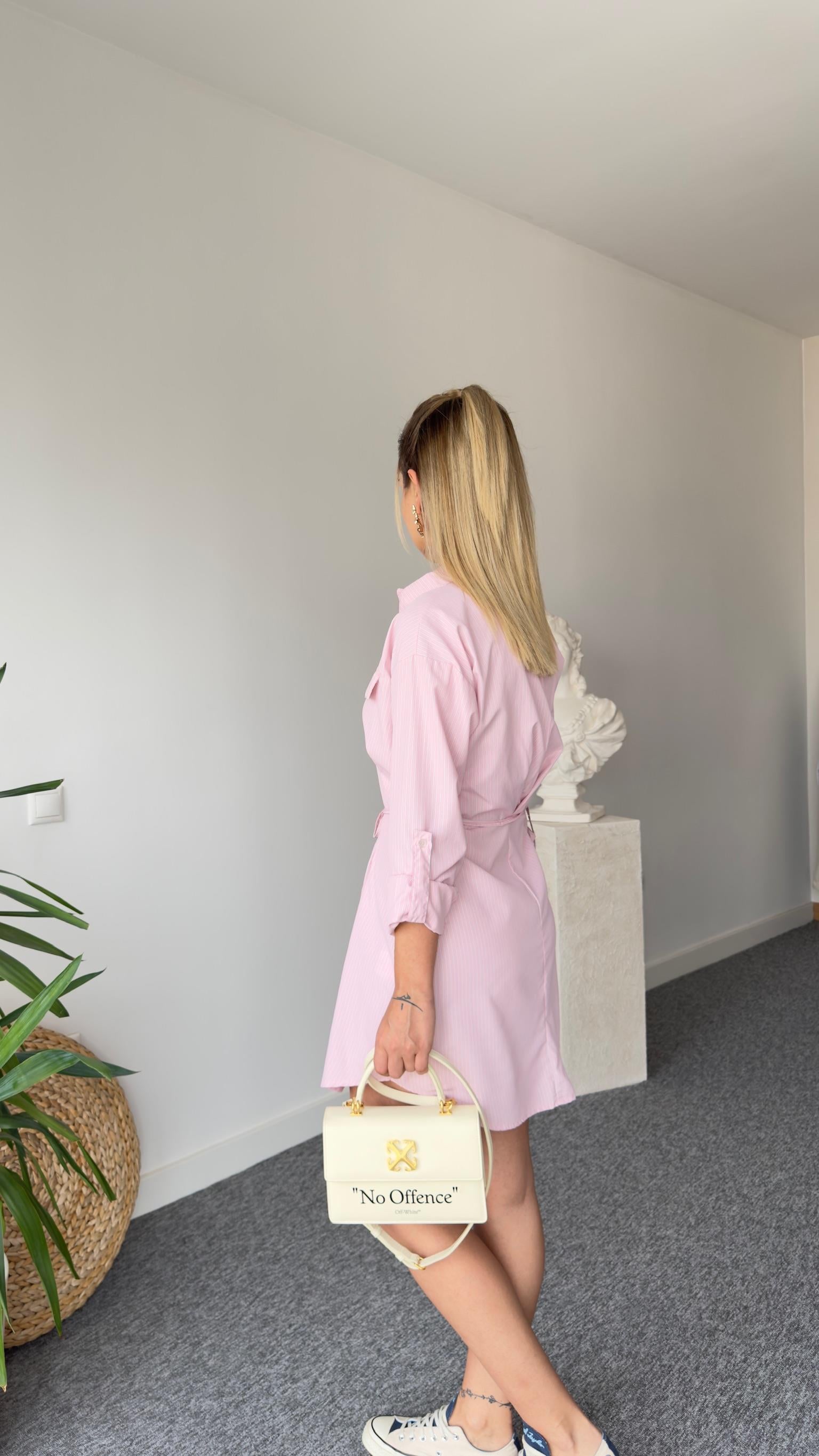 Nesta Çizgili Pembe Tunik Elbise