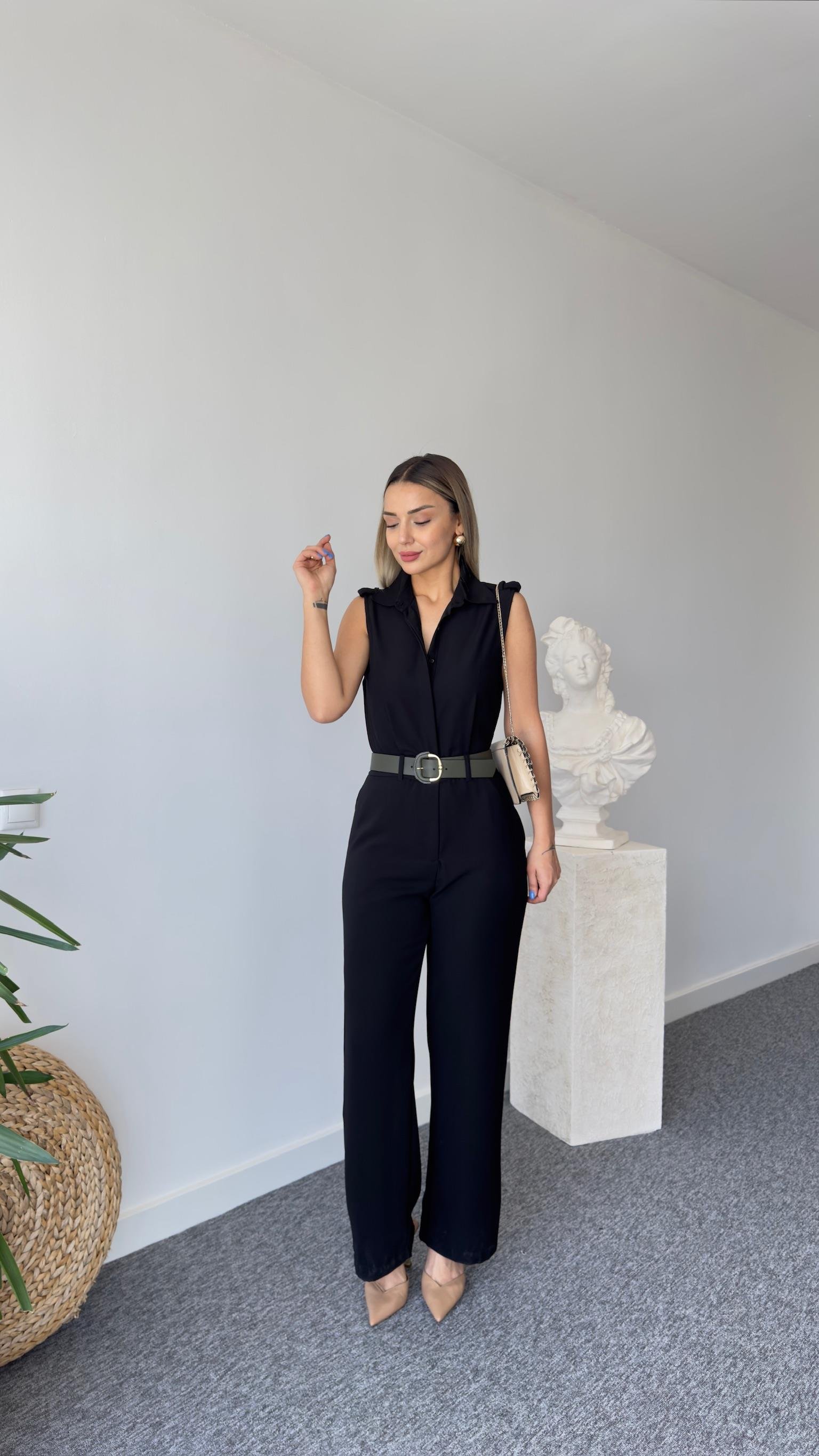 Kolsuz Apoletli Siyah Tulum