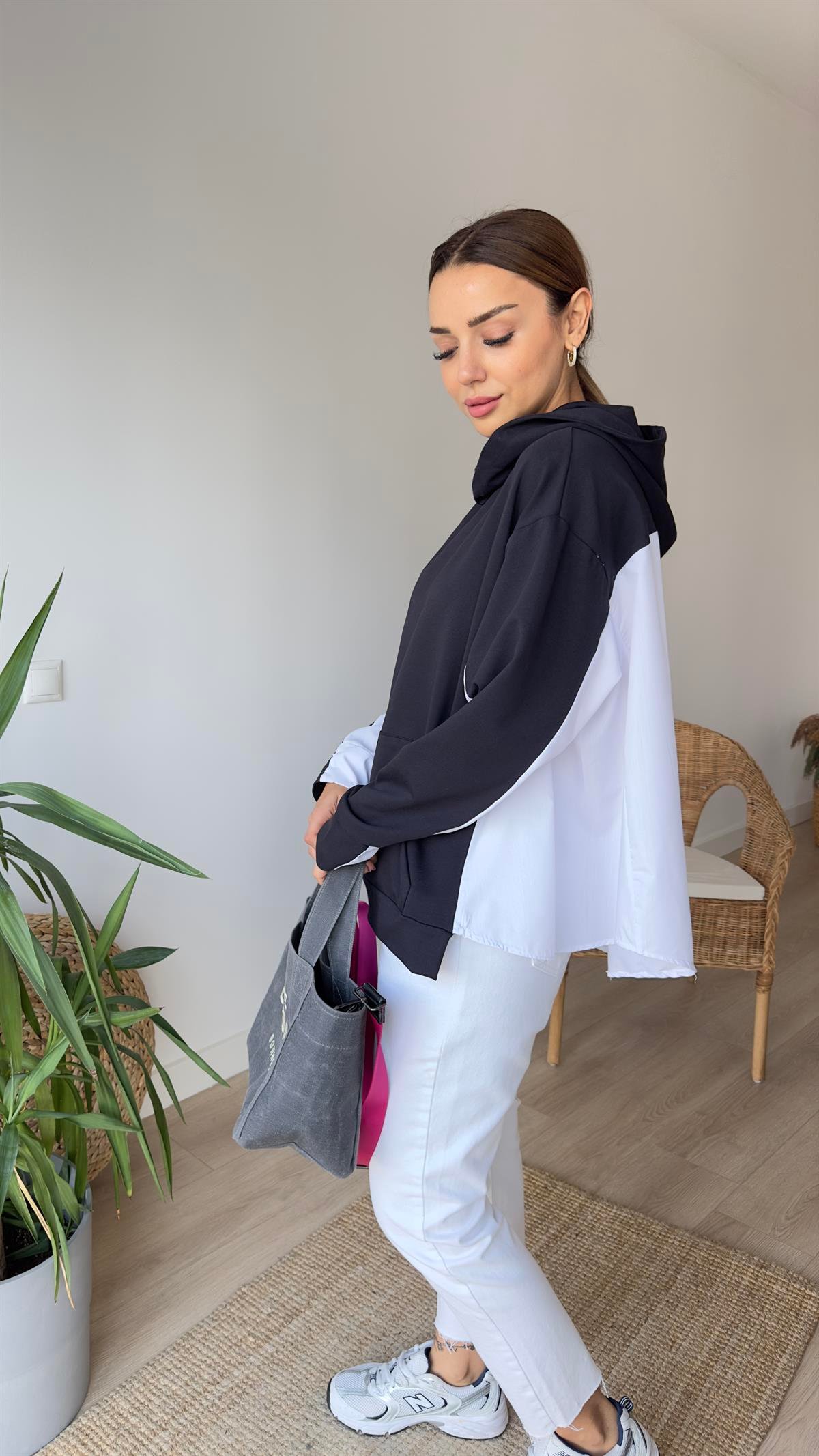 Zra Model Sırtı Poplin Kapüşonlu Lacivert Sweat