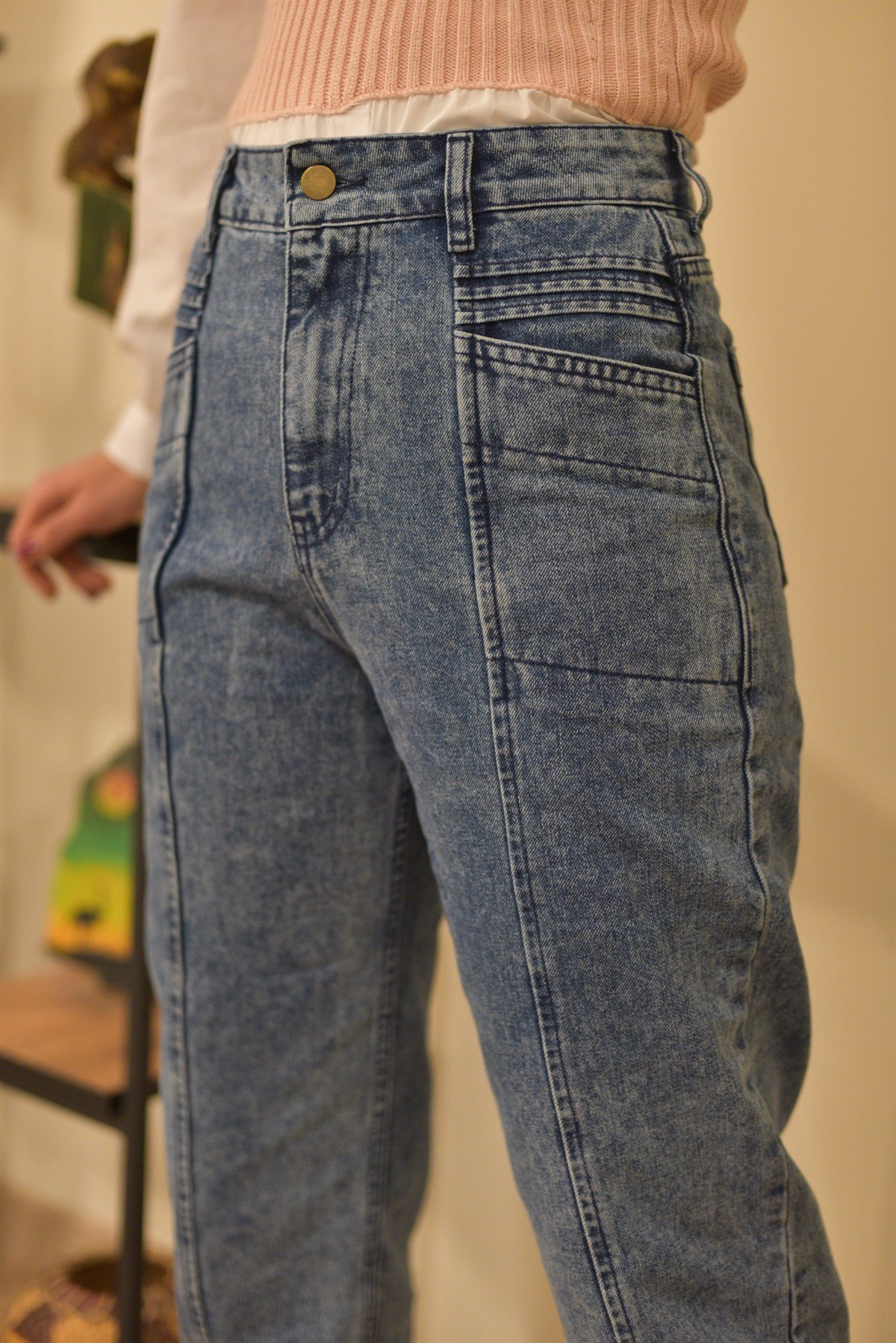 Önü Şerit Detaylı Mom Jean