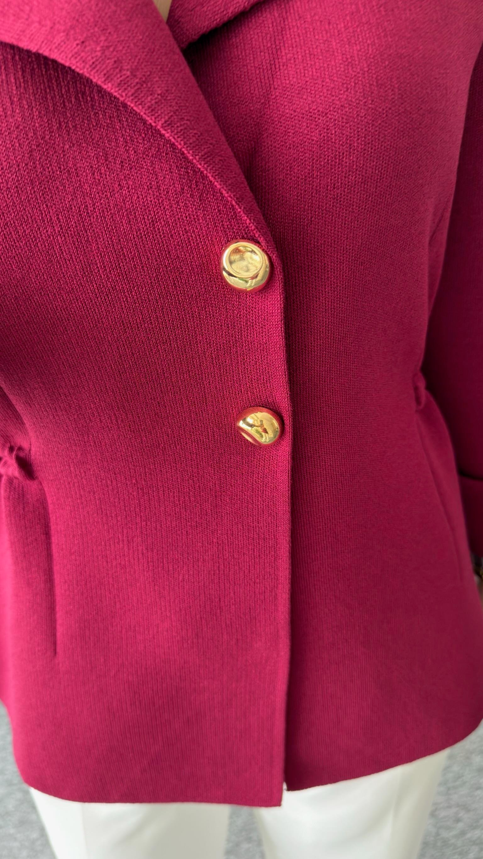 Bordo Lotse Gold Düğme Triko Ceket