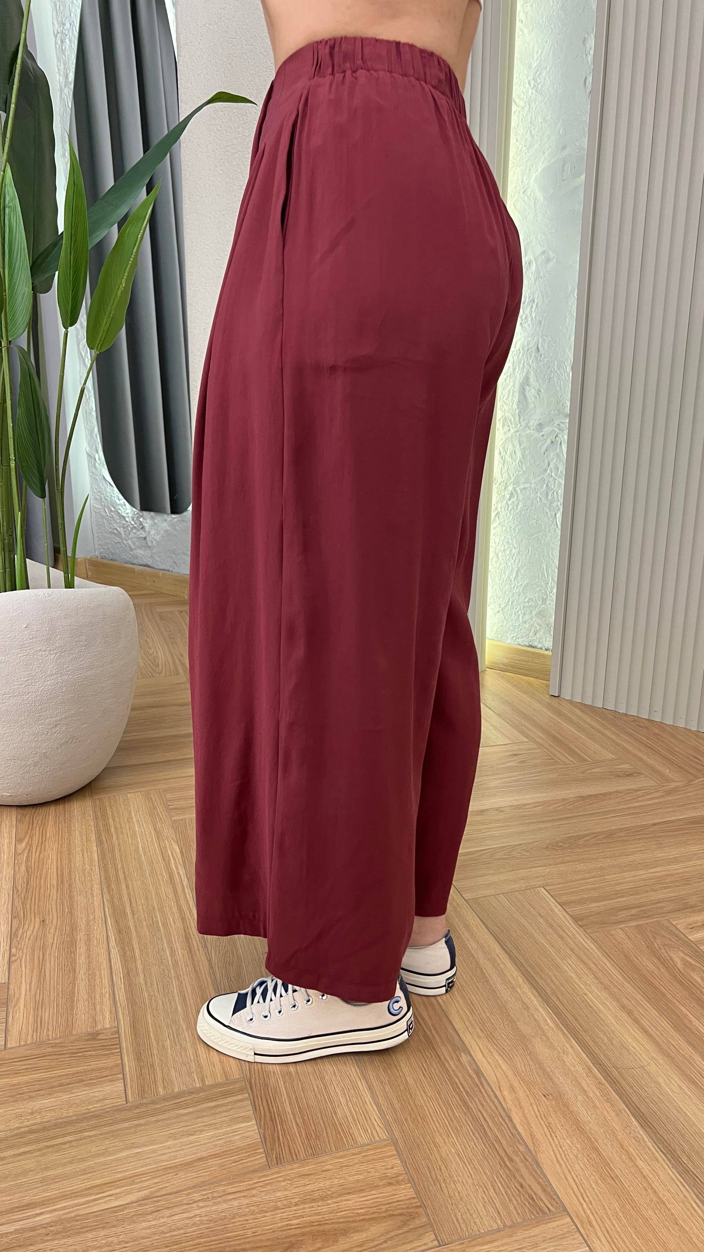 Bordo Astra Etek Görünümlü Tensel Pantolon