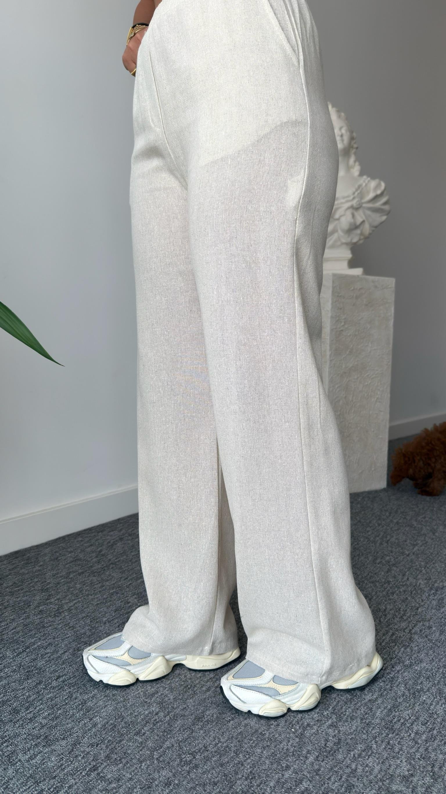 Risha Zra Model Bel Büzgülü Keten Takım