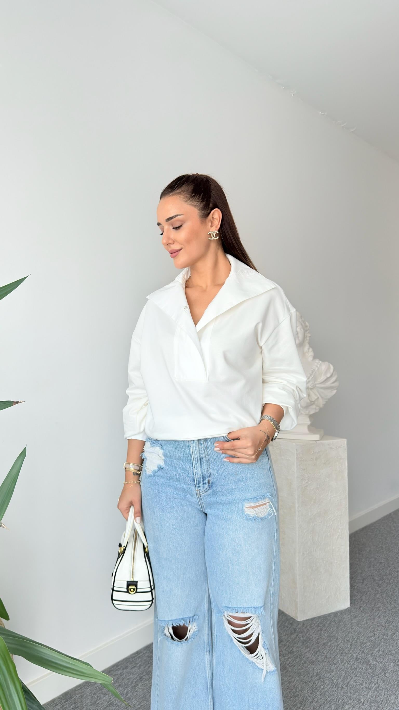 Ellis Ntwrk Model Gömlek Yaka Beyaz Sweat