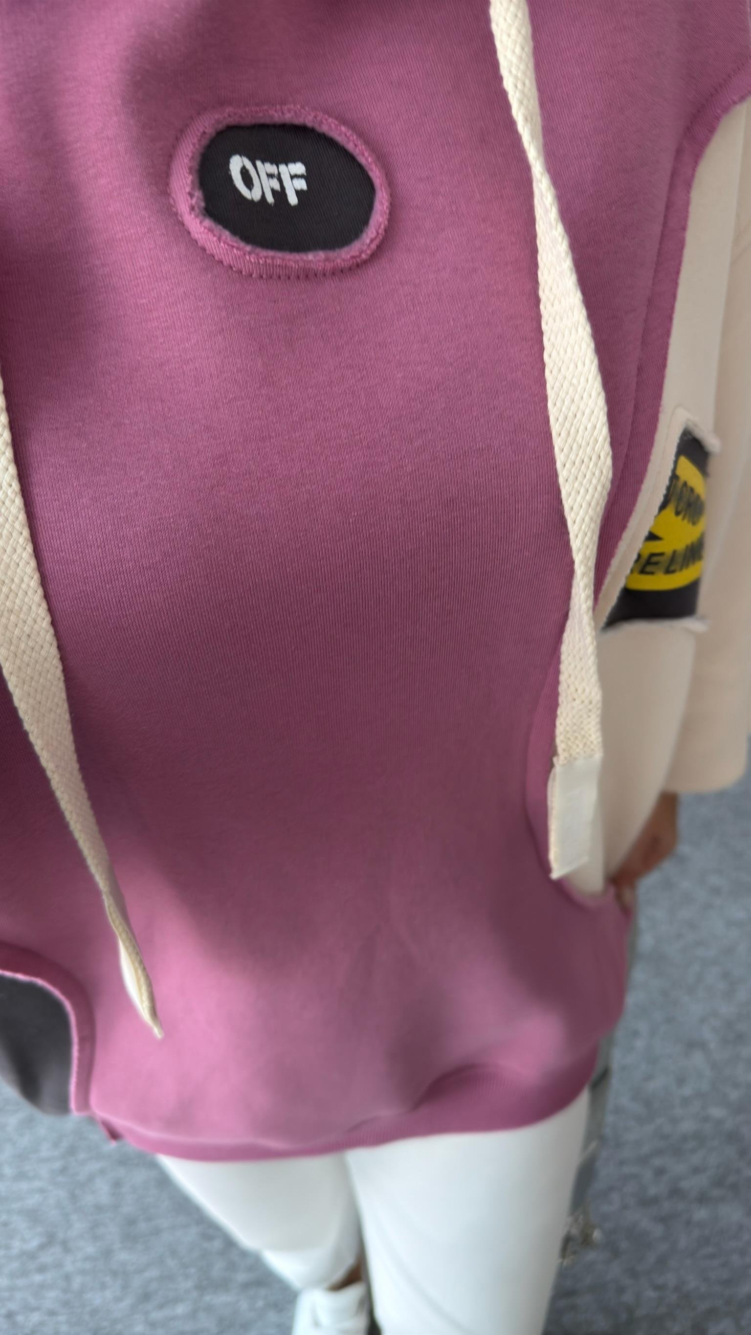 Off Renk Geçişli Kapüşonlu Sweatshirt