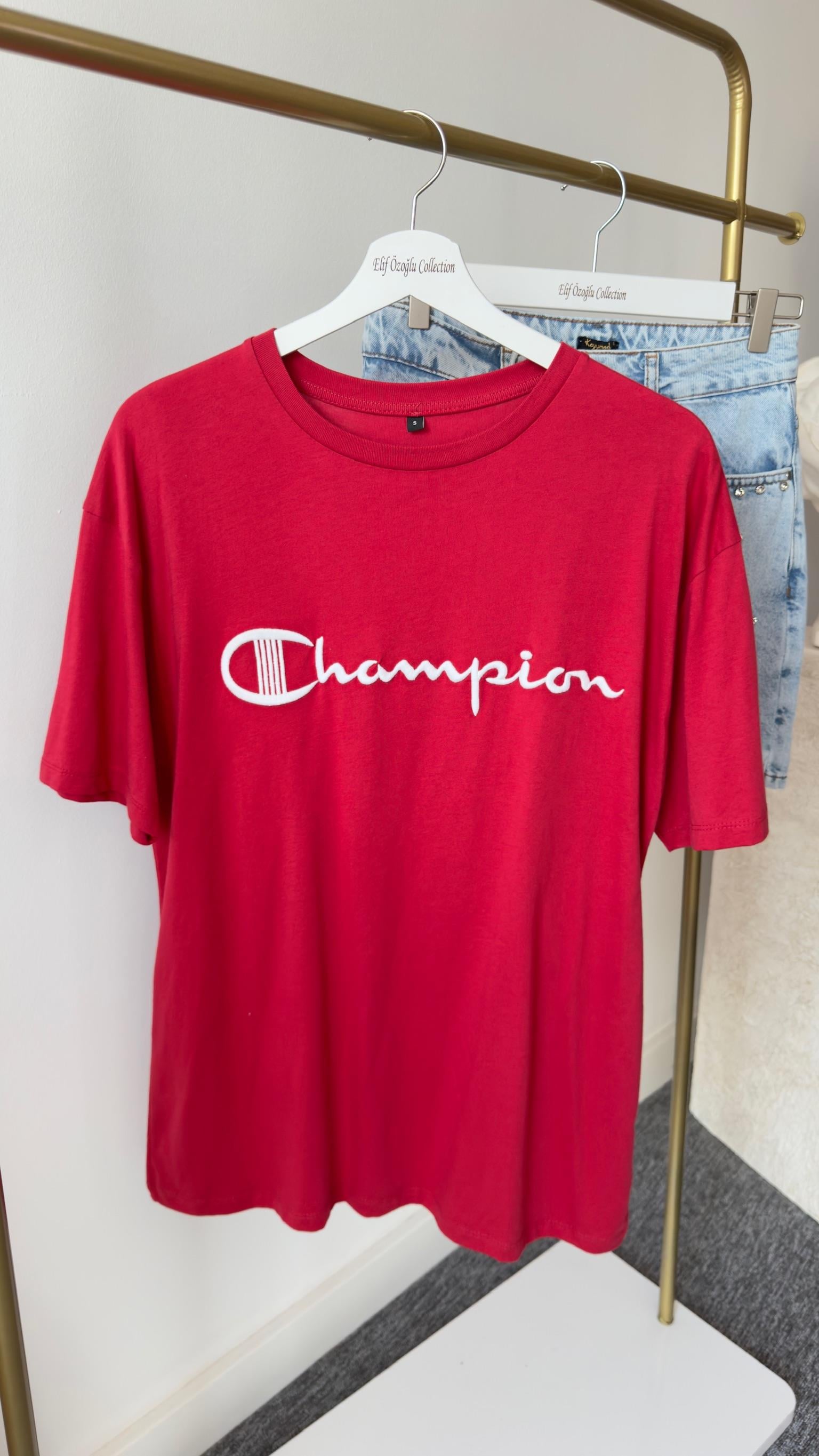 Champion Baskı Kırmızı Tshirt