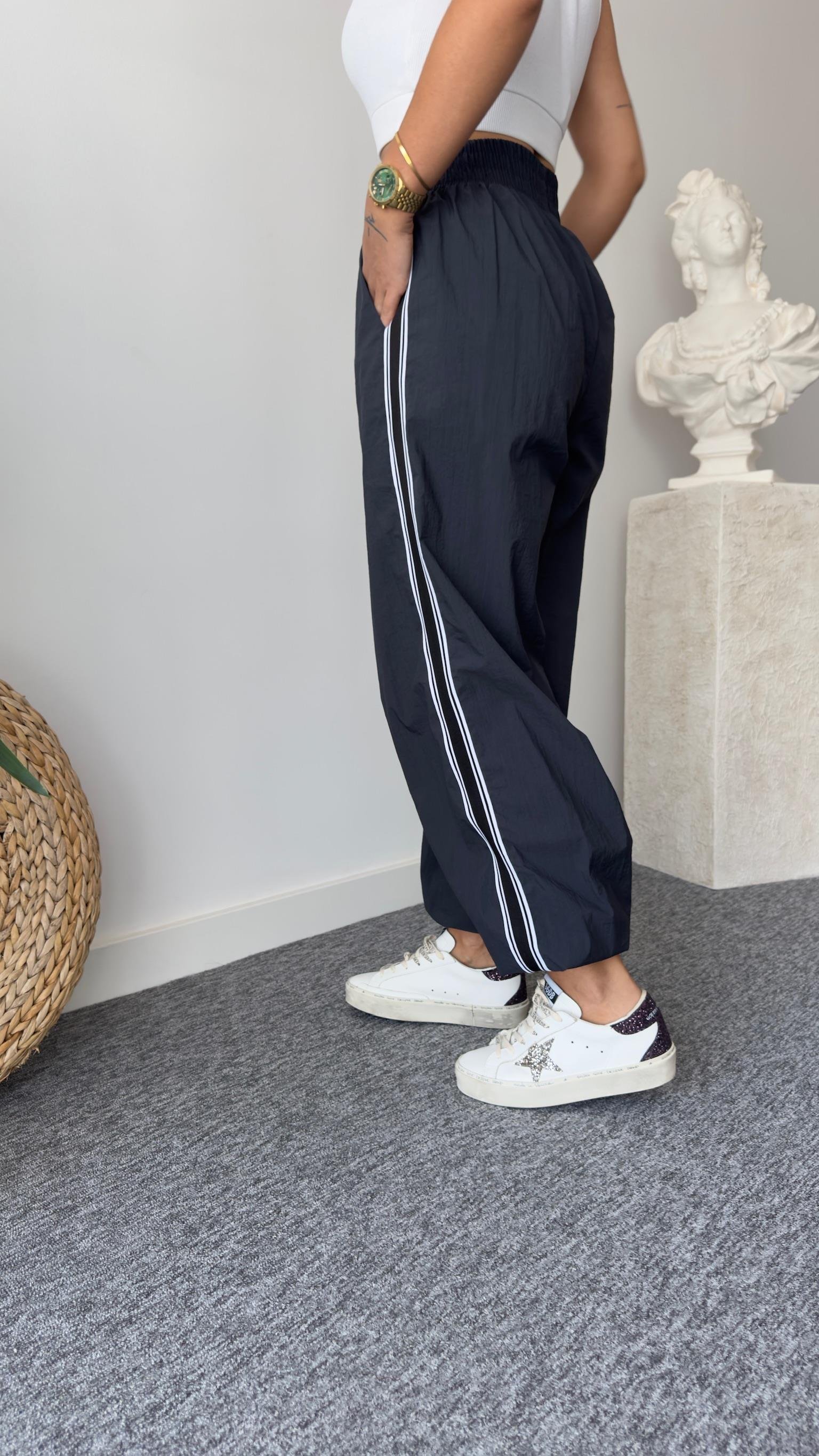 Paça Stoperli Şeritli Paraşüt Pantolon