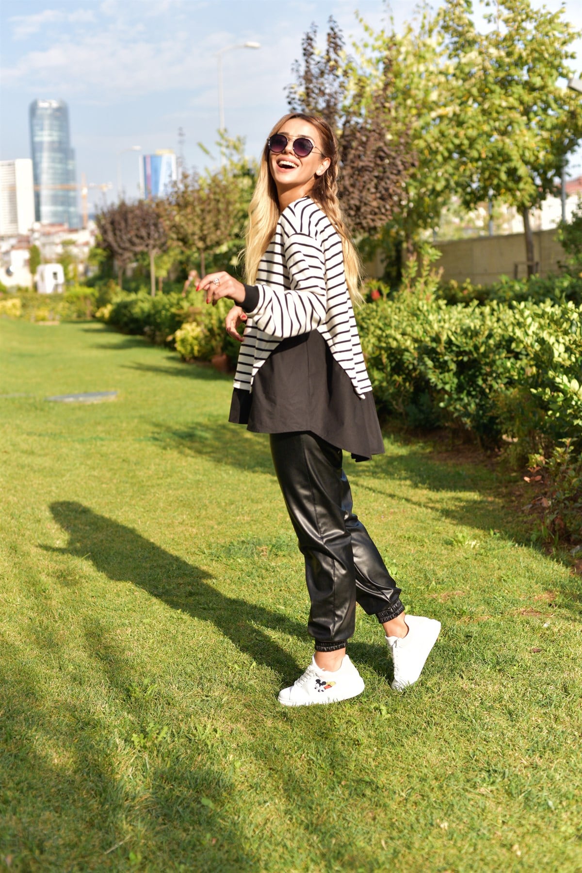 Poplin Detaylı Çizgili Sweatshirt