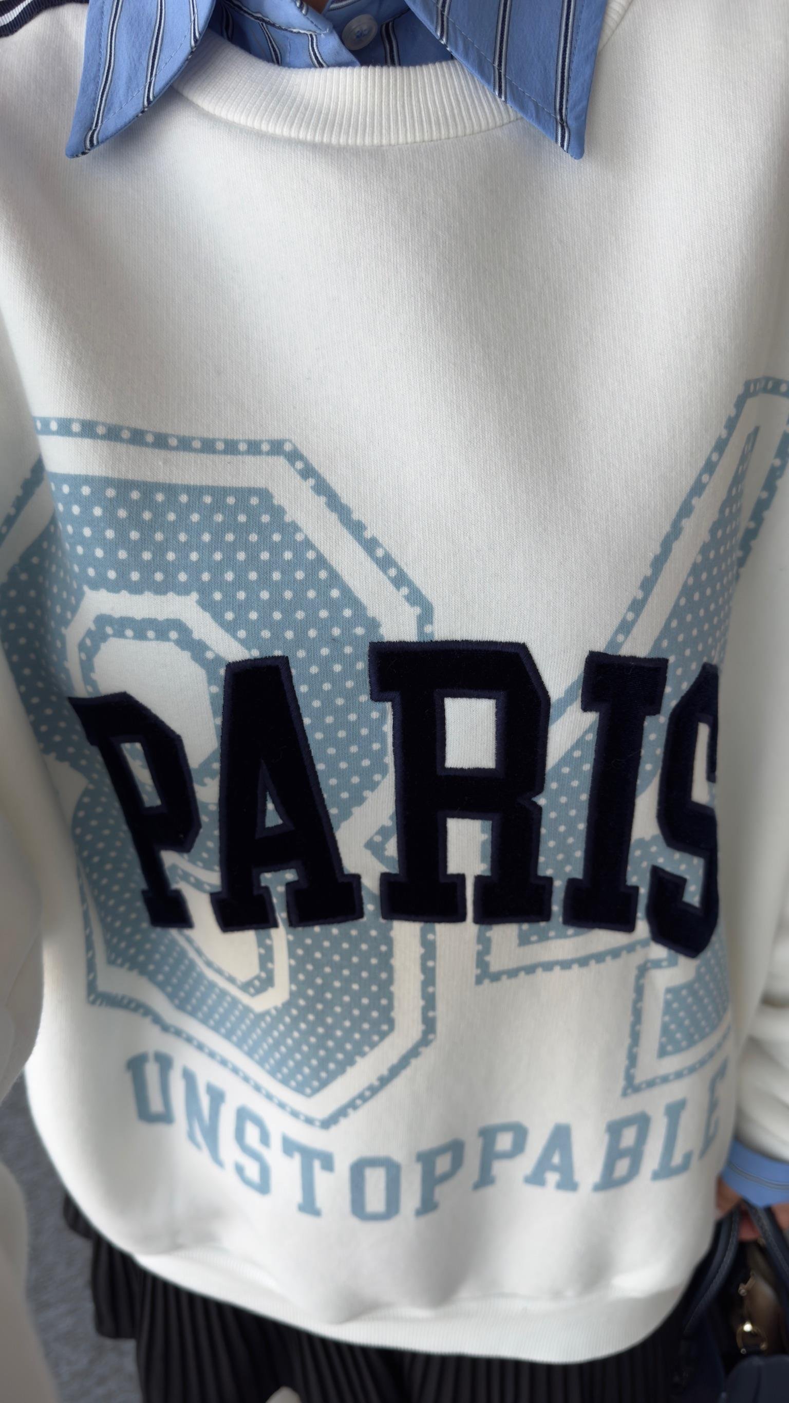 Gömlek Yaka Paris Yazılı Sweatshirt