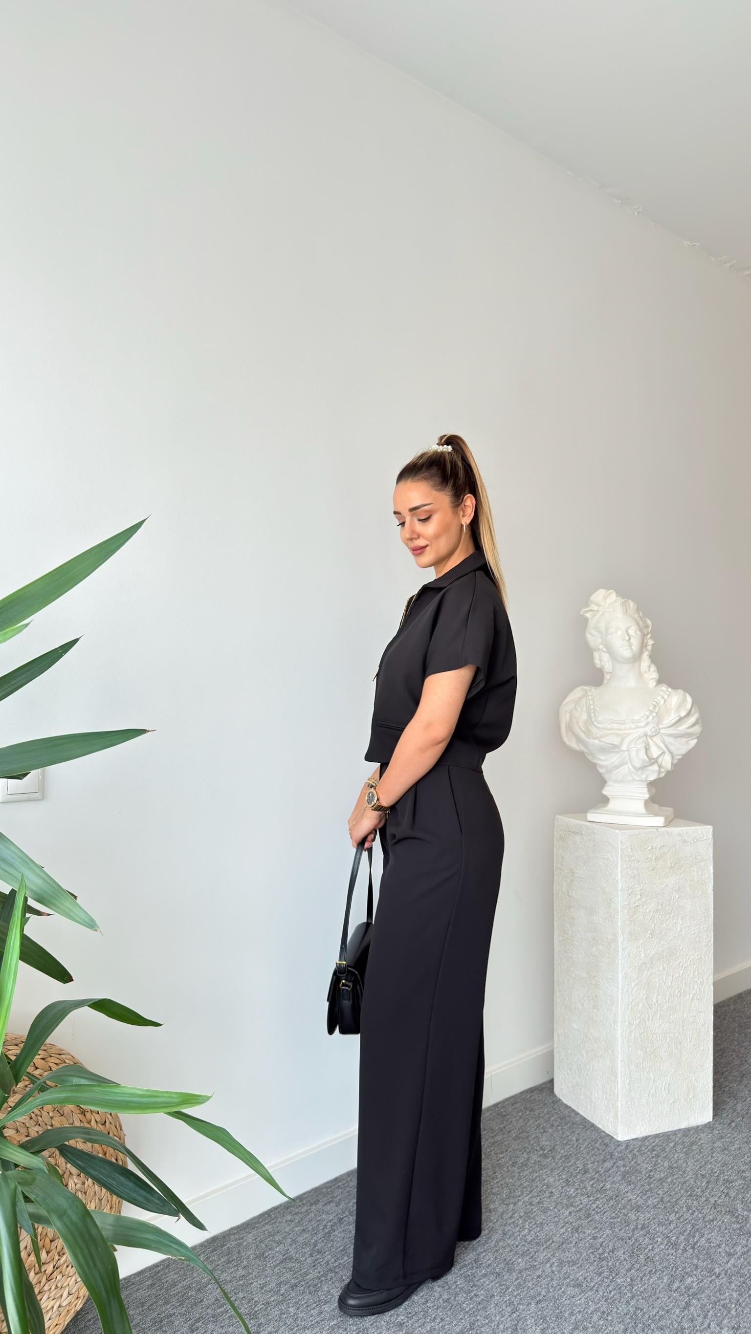 Siyah Fermuarlı Zra Model Ceket Takım