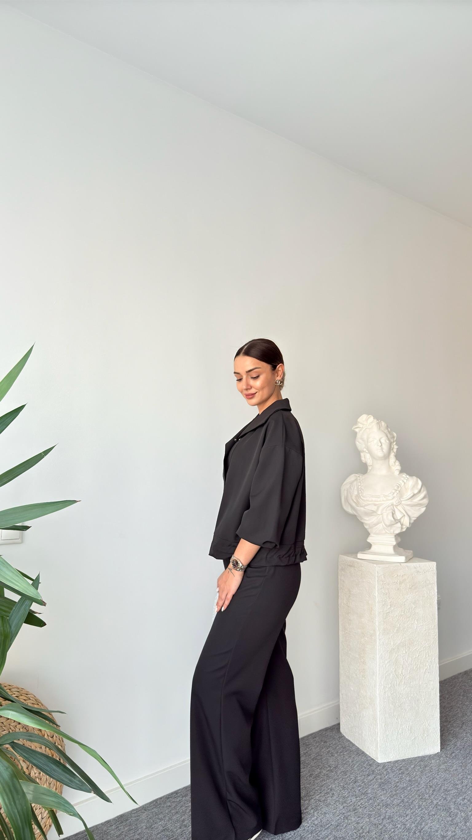 Siyah Beli Stoperli Double Takım