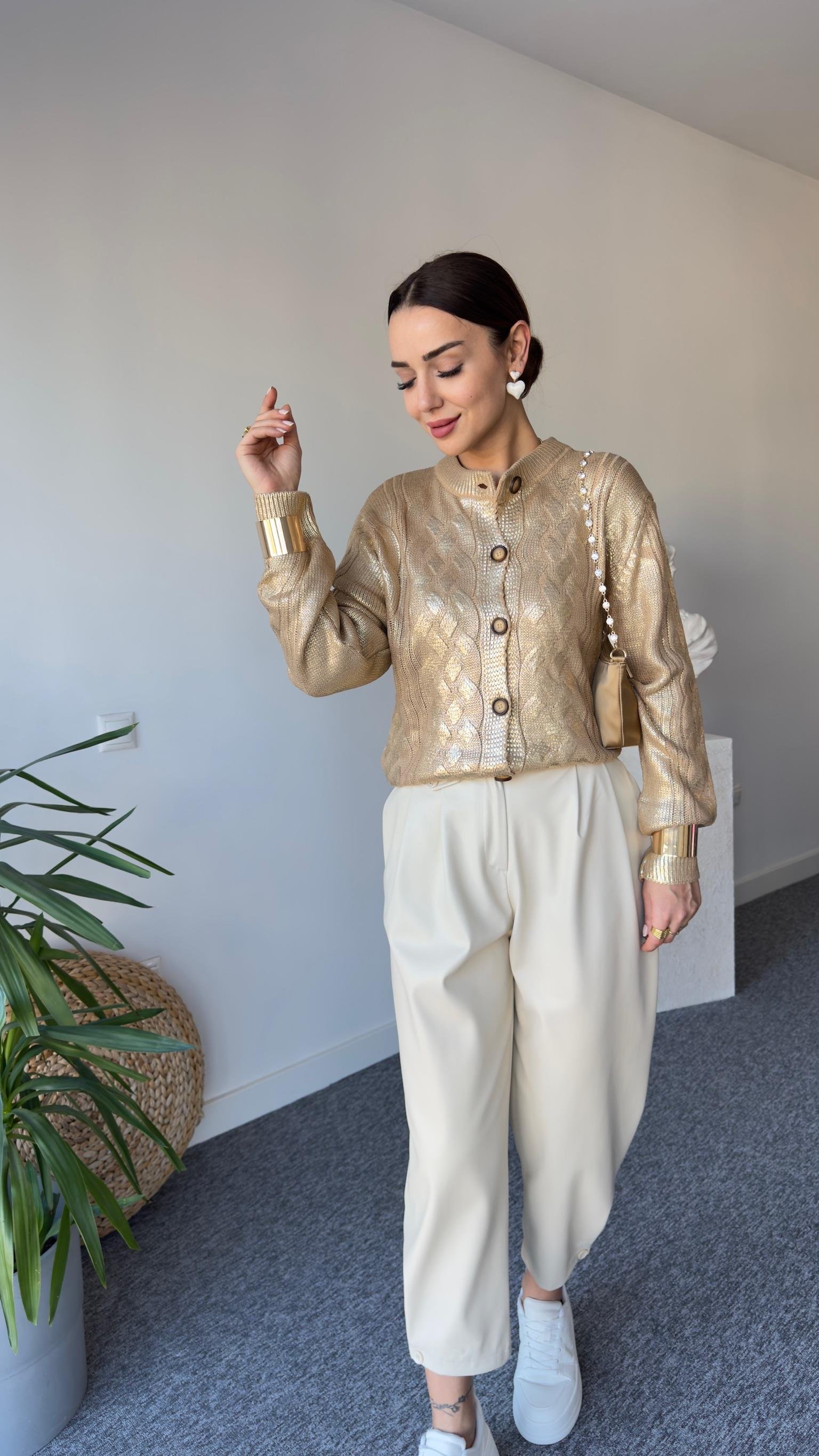 Zra Model Örgülü Gold Varak Hırka