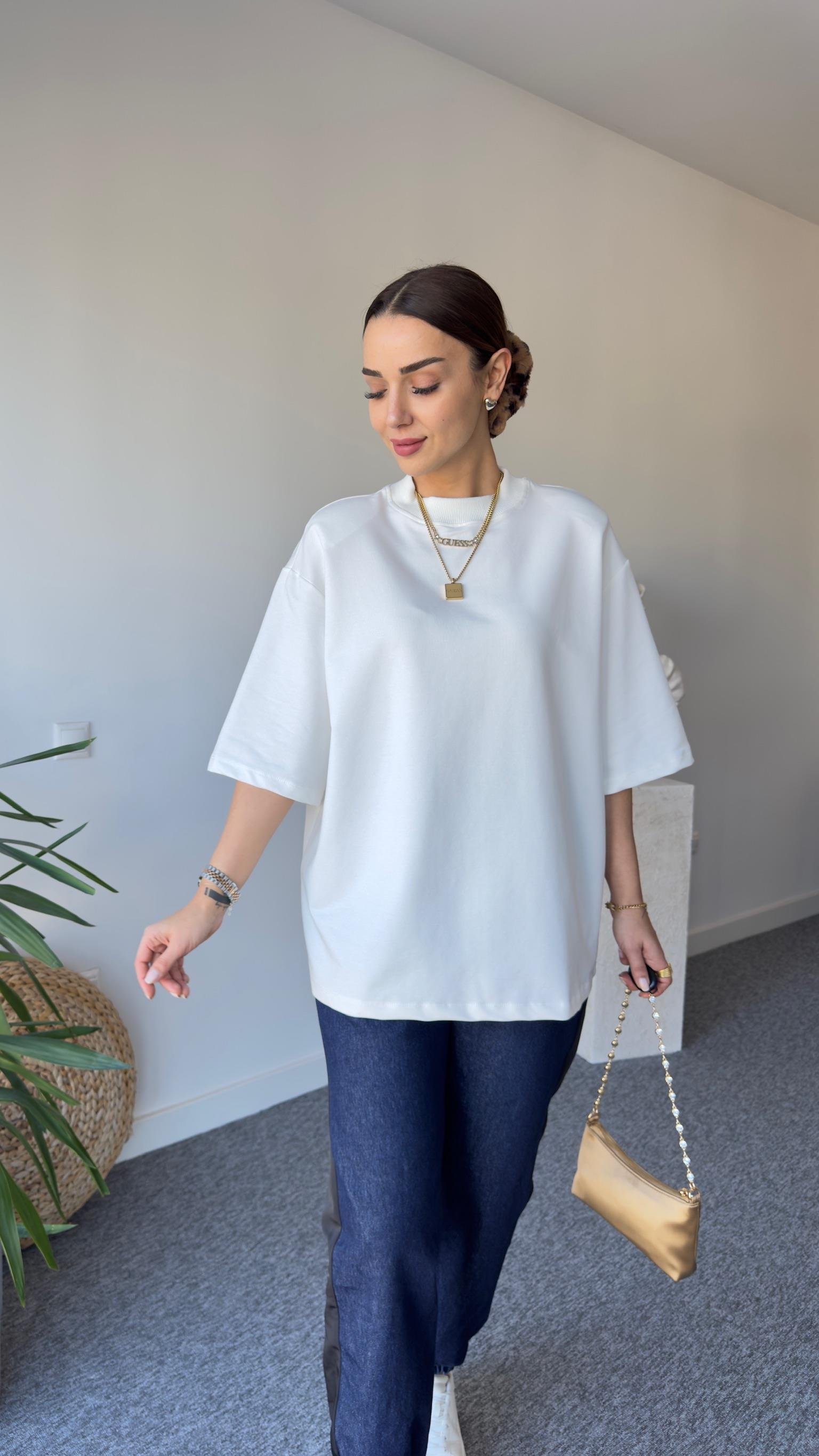 Vatkalı Premıum Beyaz Basic Tshirt