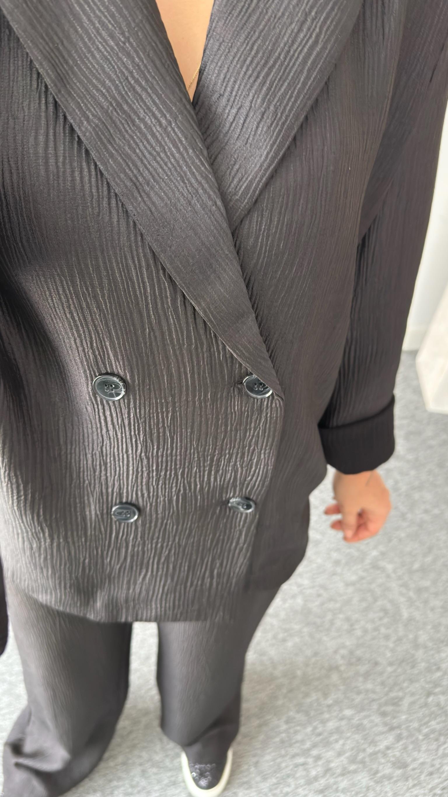Siyah Jimmy Parlak Kumaş Ceket Pantolon Takım