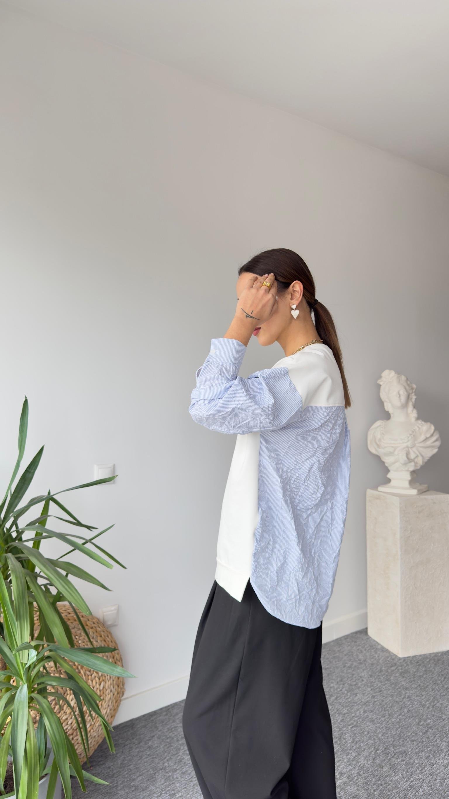 Luzi Çizgili Poplin Garnili Beyaz Sweat