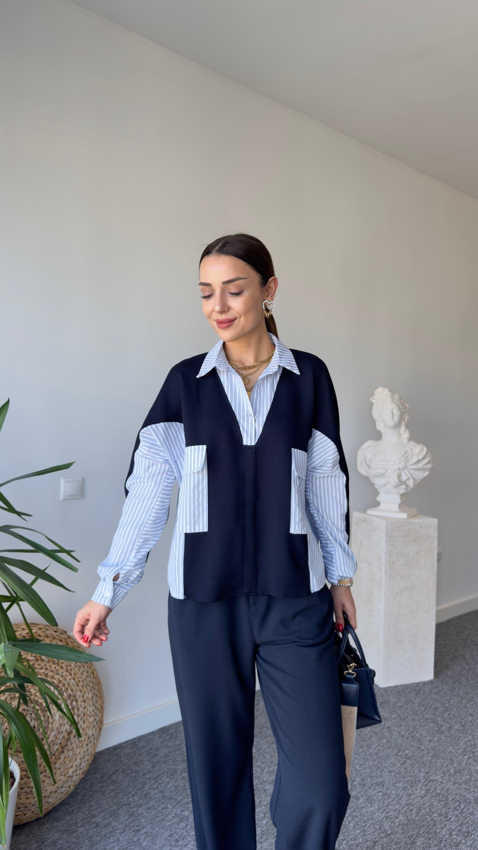 Glou Poplin Detay Sırt Düğmeli Modal Sweat