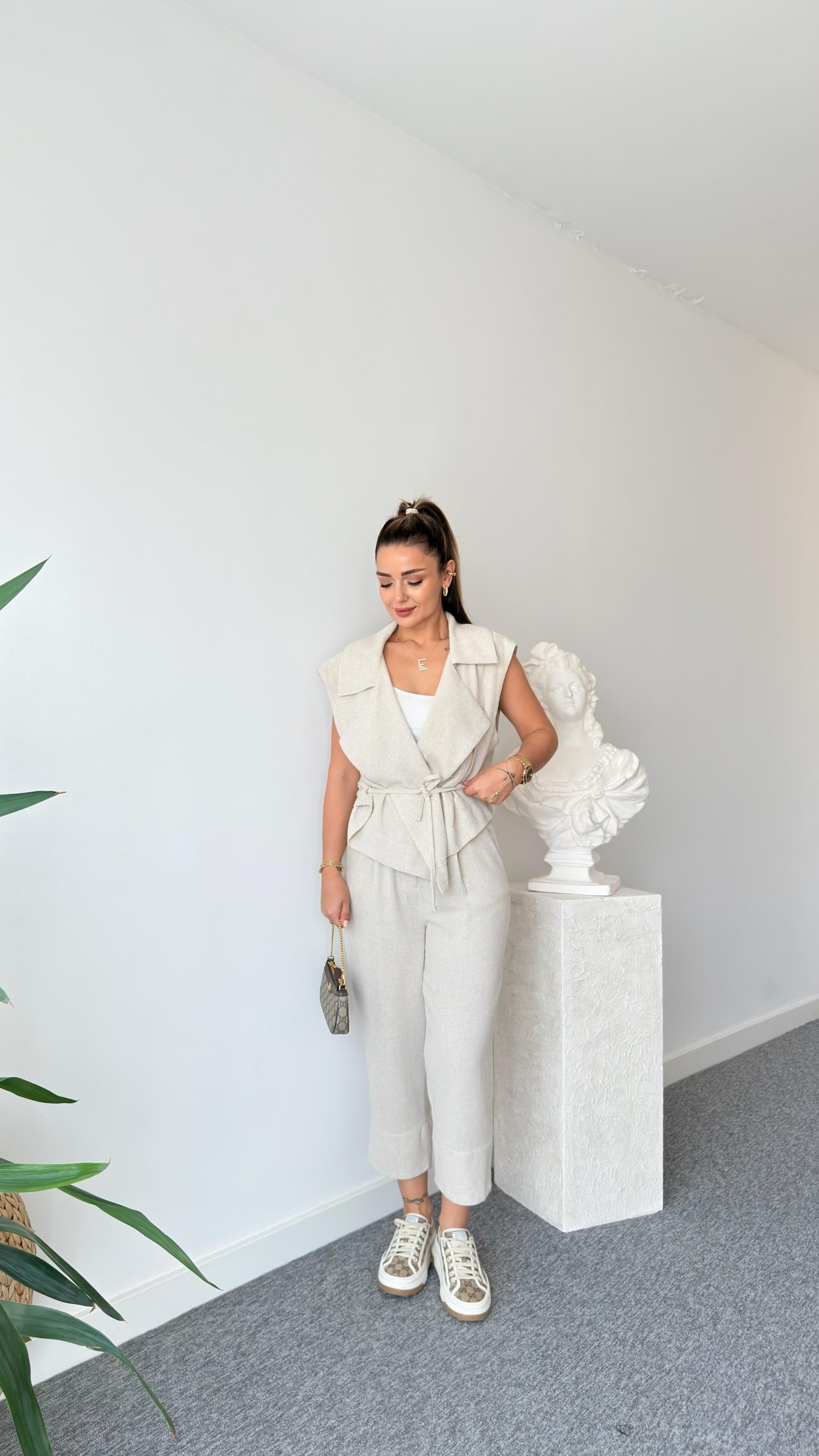 Weren Yelekli Natur Keten Takım (Ön Sipariş Ürünü)