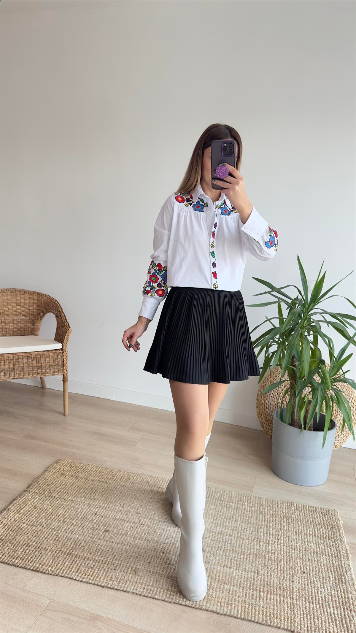 Zra İşlemeli Poplin Gömlek