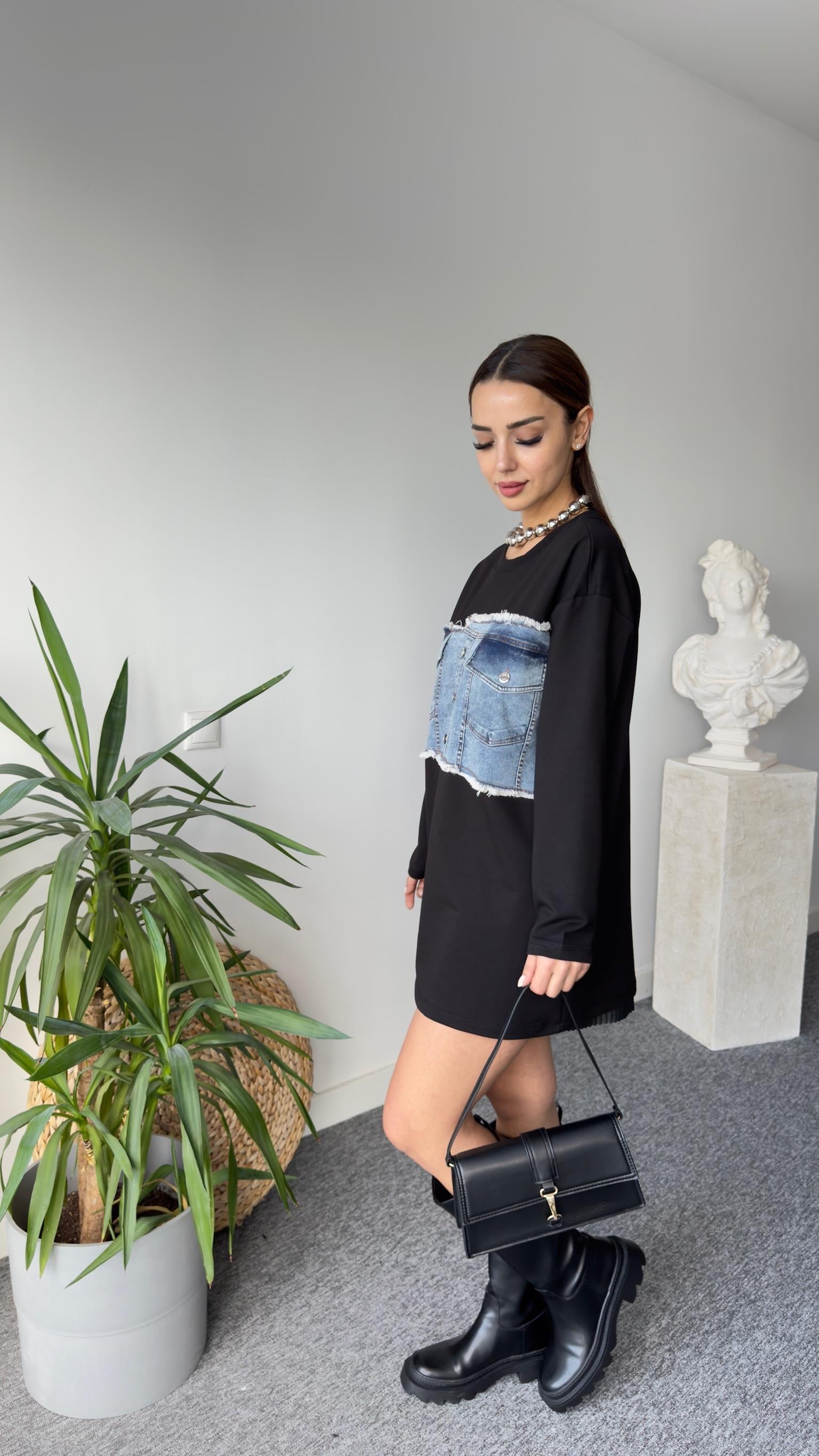 Naves Kot Detay Siyah Sweatshirt