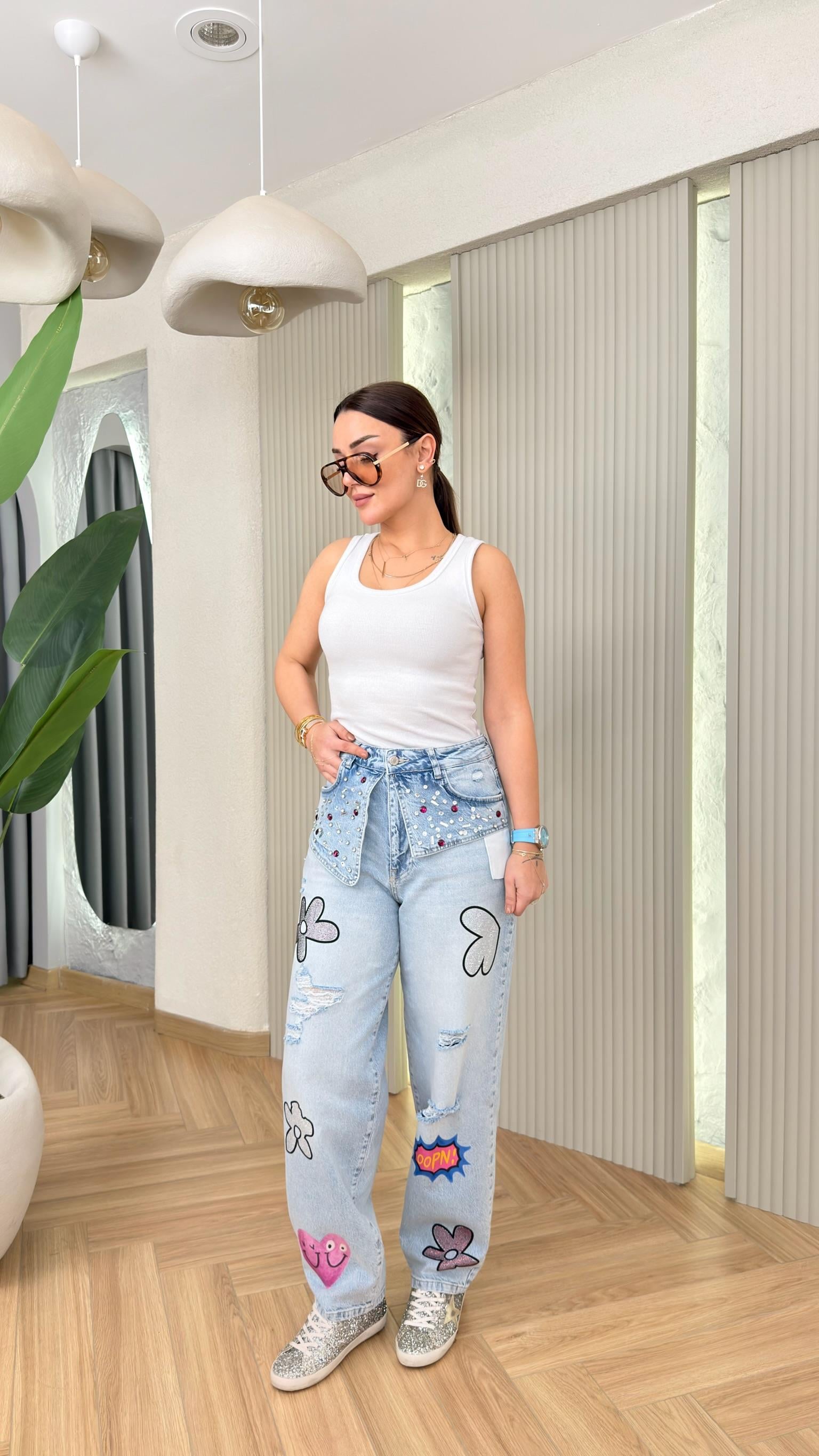 Betta Taş Ve Baskı Detaylı Tasarım Jean 