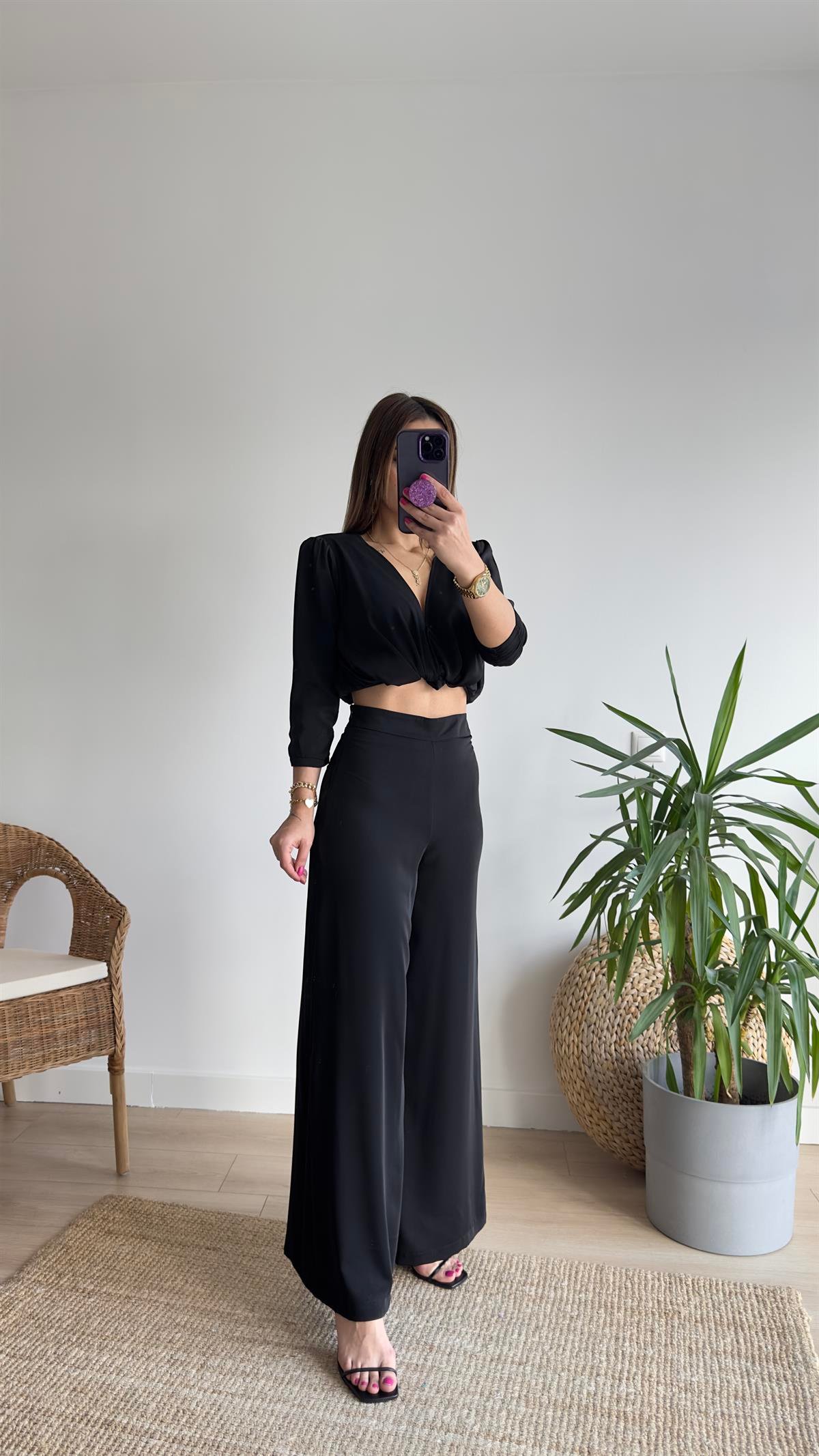 Roma Saten Bluz Pantolon Takım