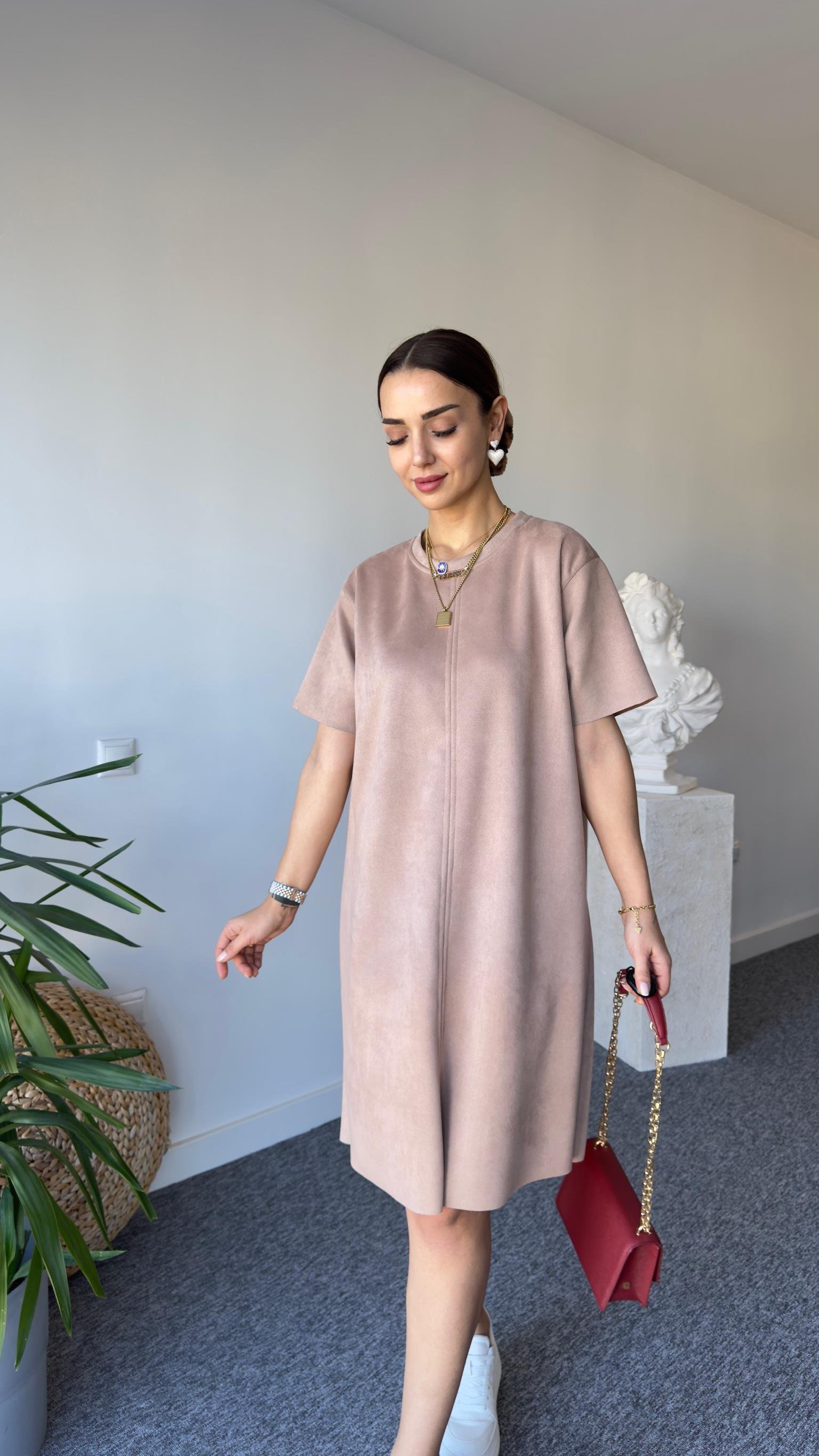 Bej Süet Basic Elbise