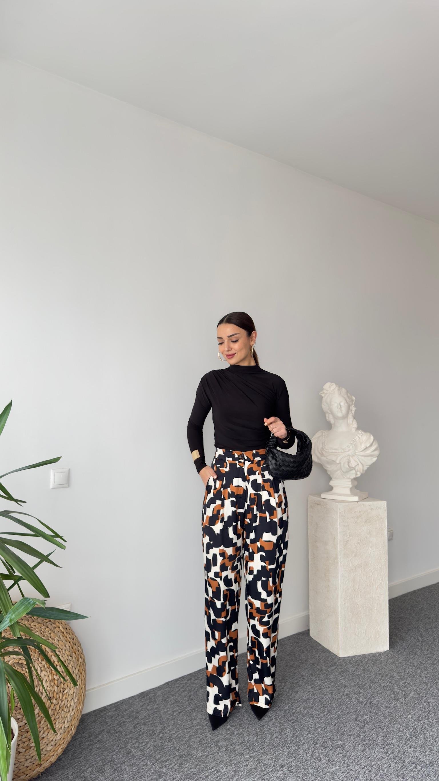 Kahve Geometrik Desen Pantolon