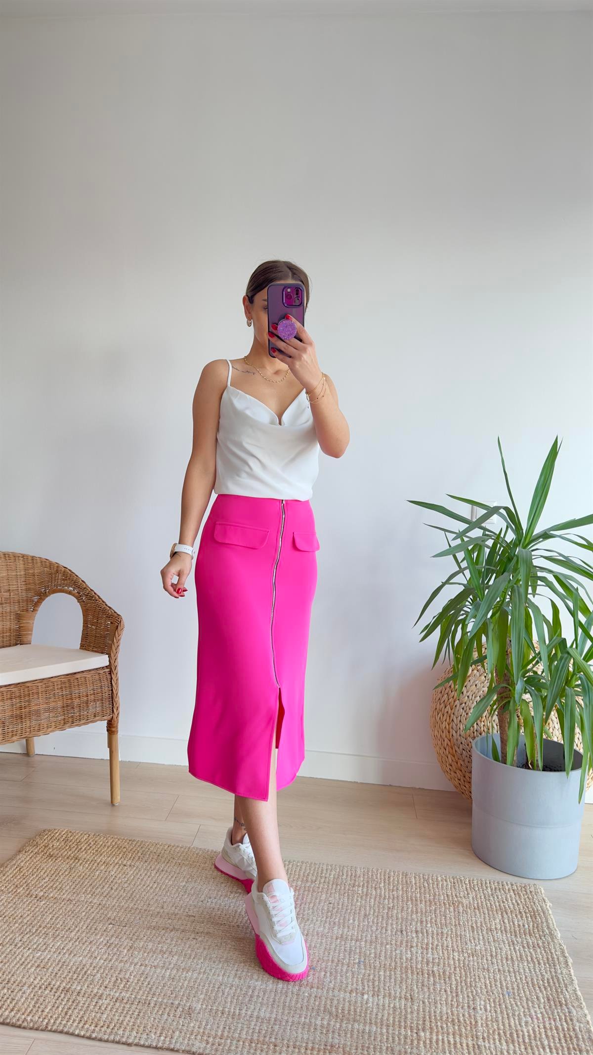 Milva Zra Model Fermuar Detay Pembe Etek