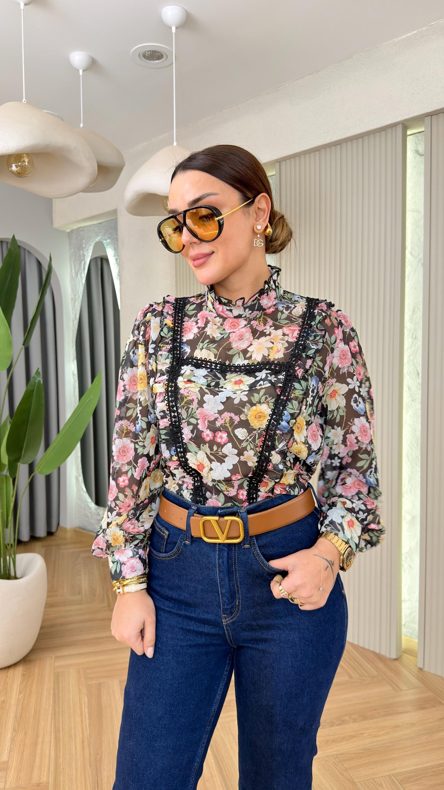 Holla Çiçek Desenli Şifon Bluz