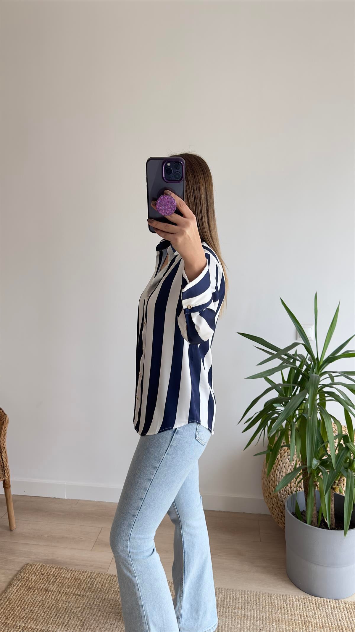Ferny Zra Model Lacivert Çizgili Gömlek