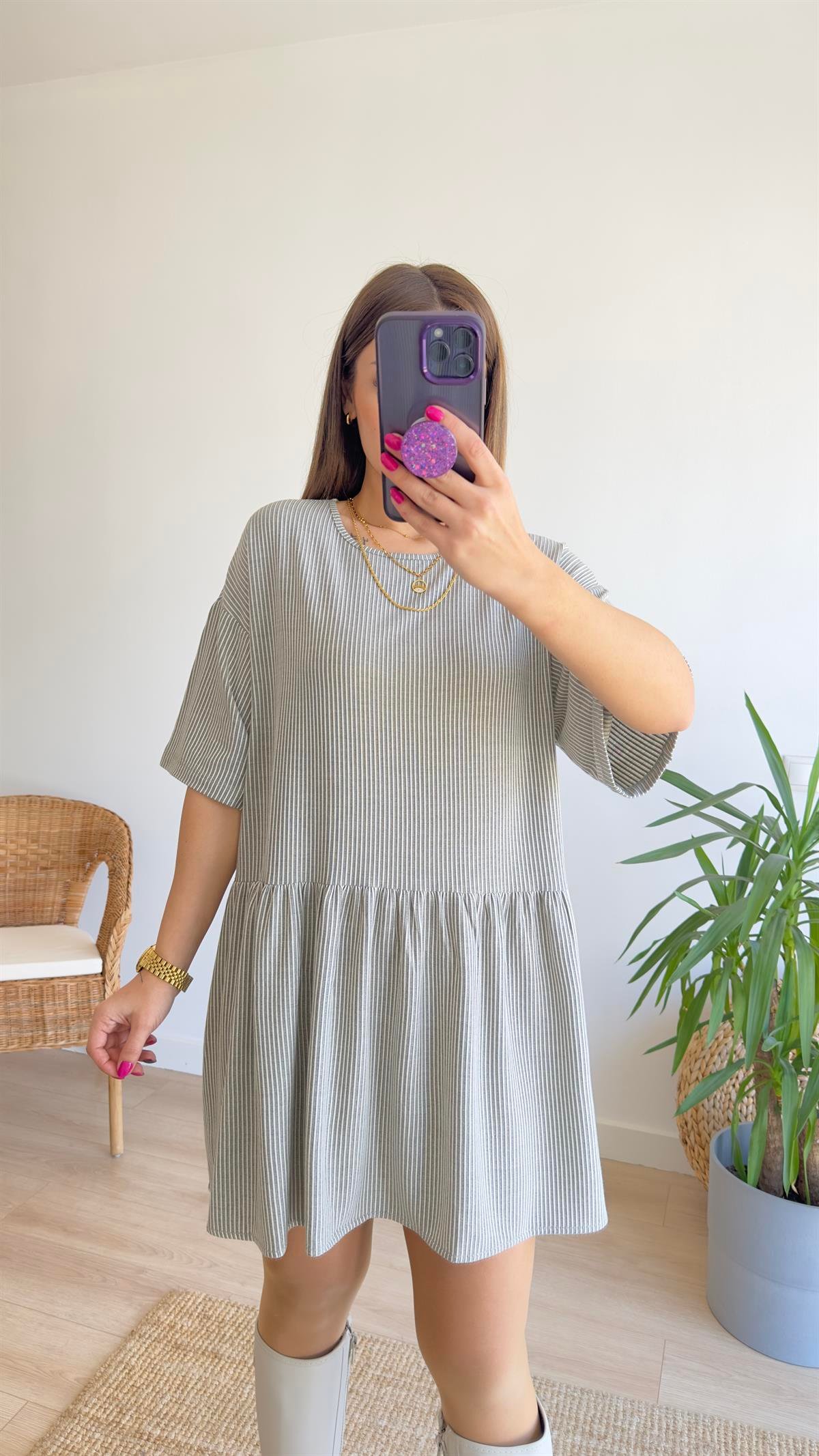 Çizgili Salaş Basic Elbise 