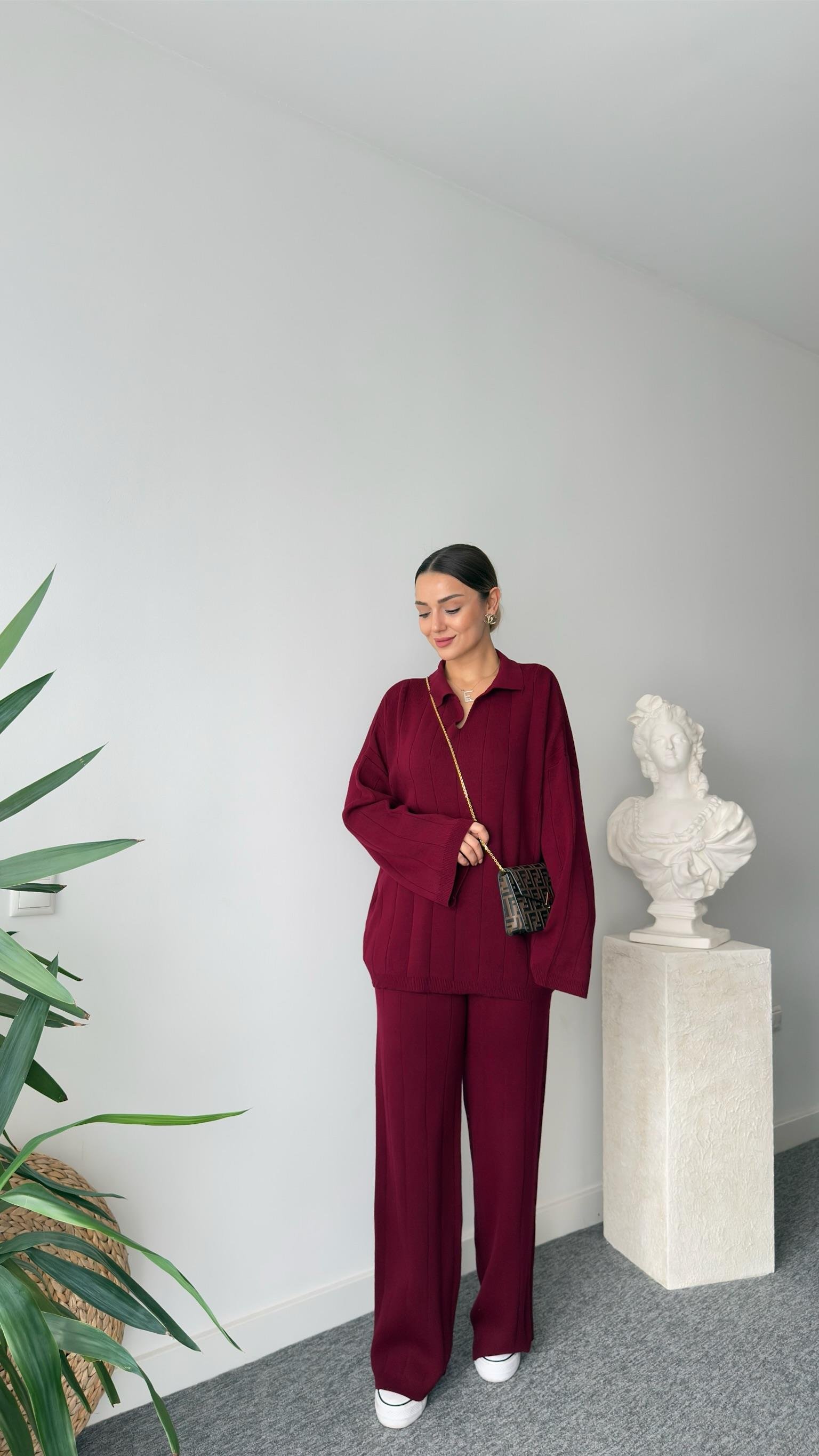 Bordo Quin Polo Yaka Triko Takım