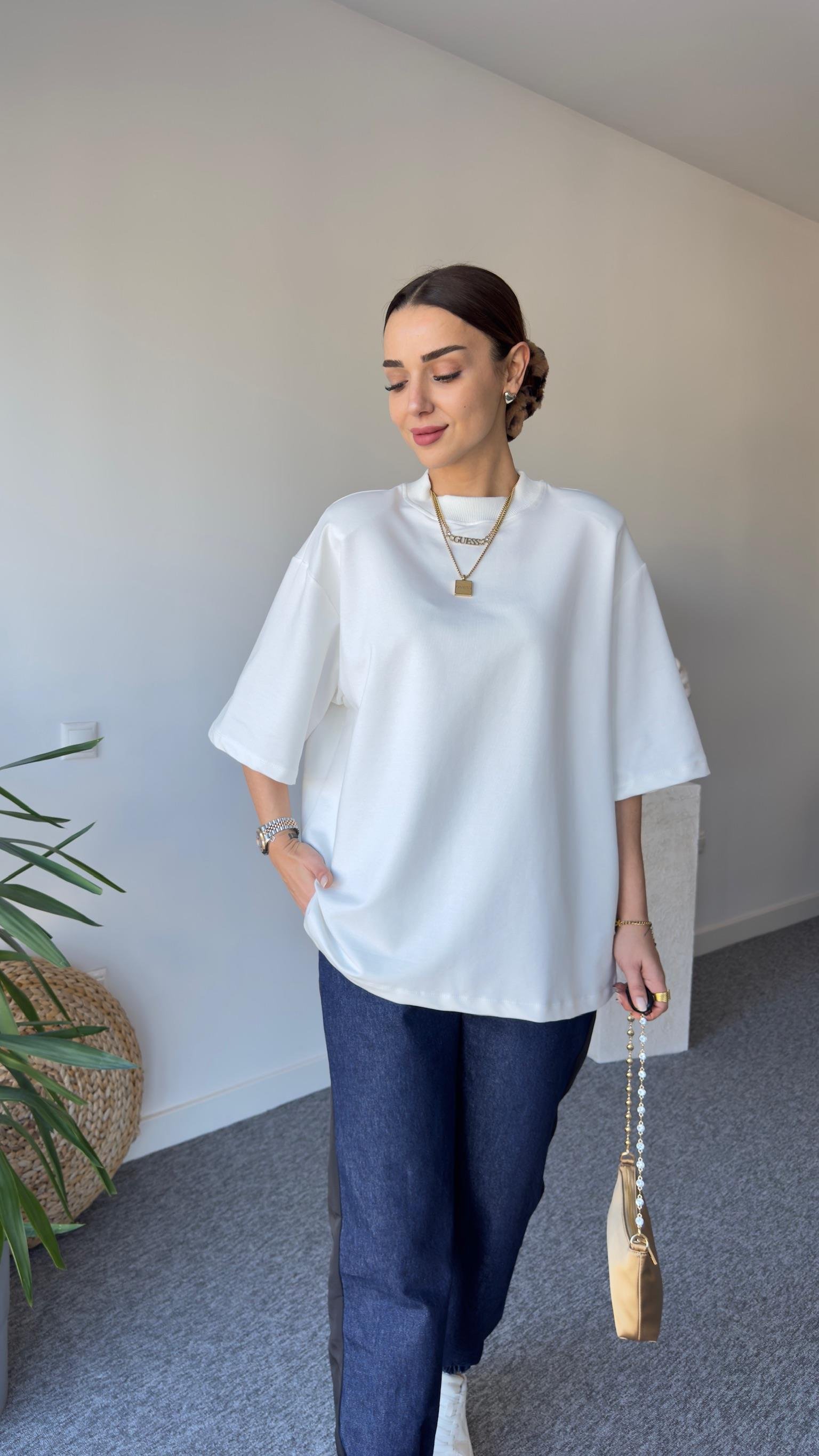 Vatkalı Premıum Beyaz Basic Tshirt