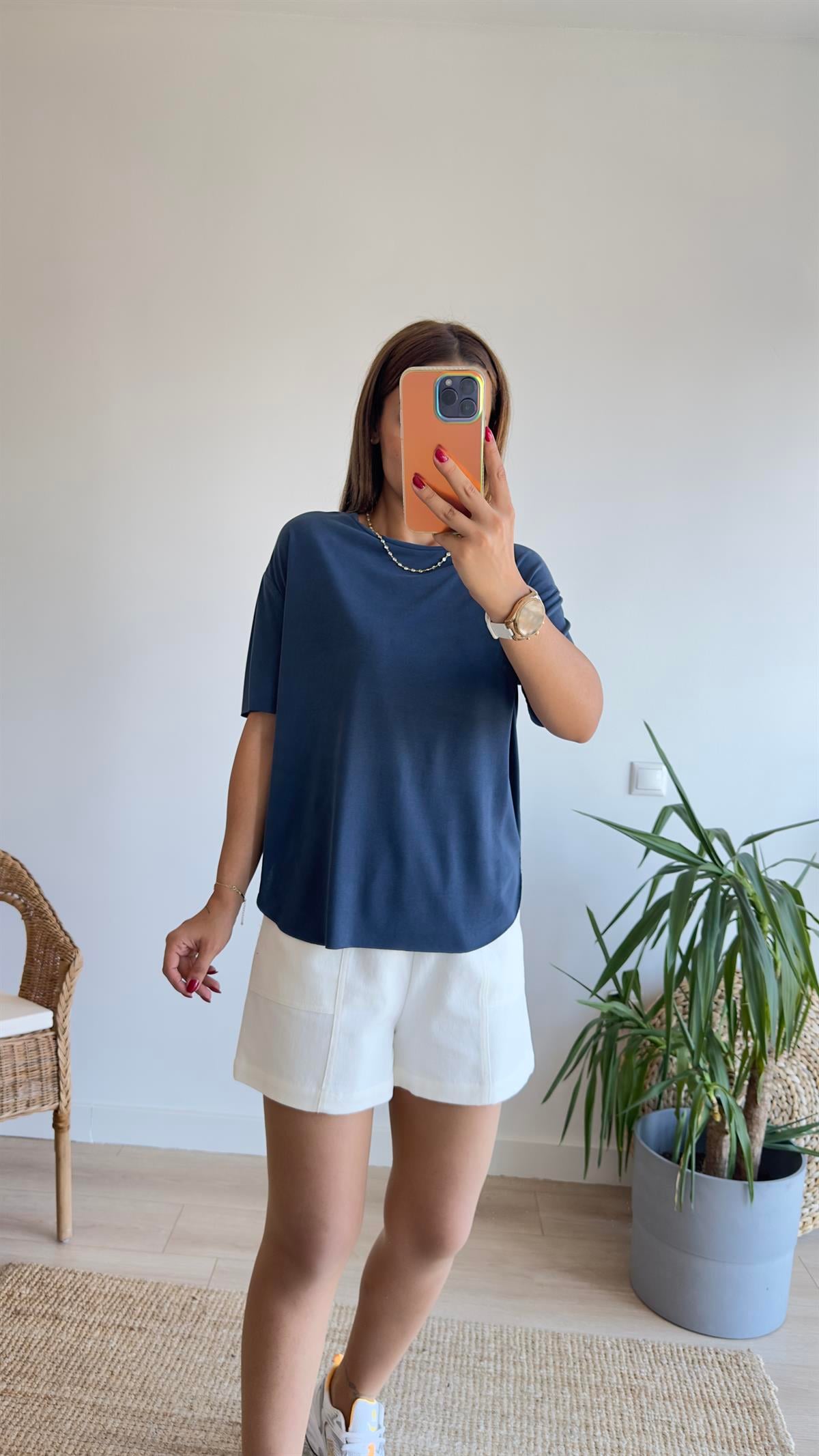 Lacivert Oys Lazer Kesim Tshirt
