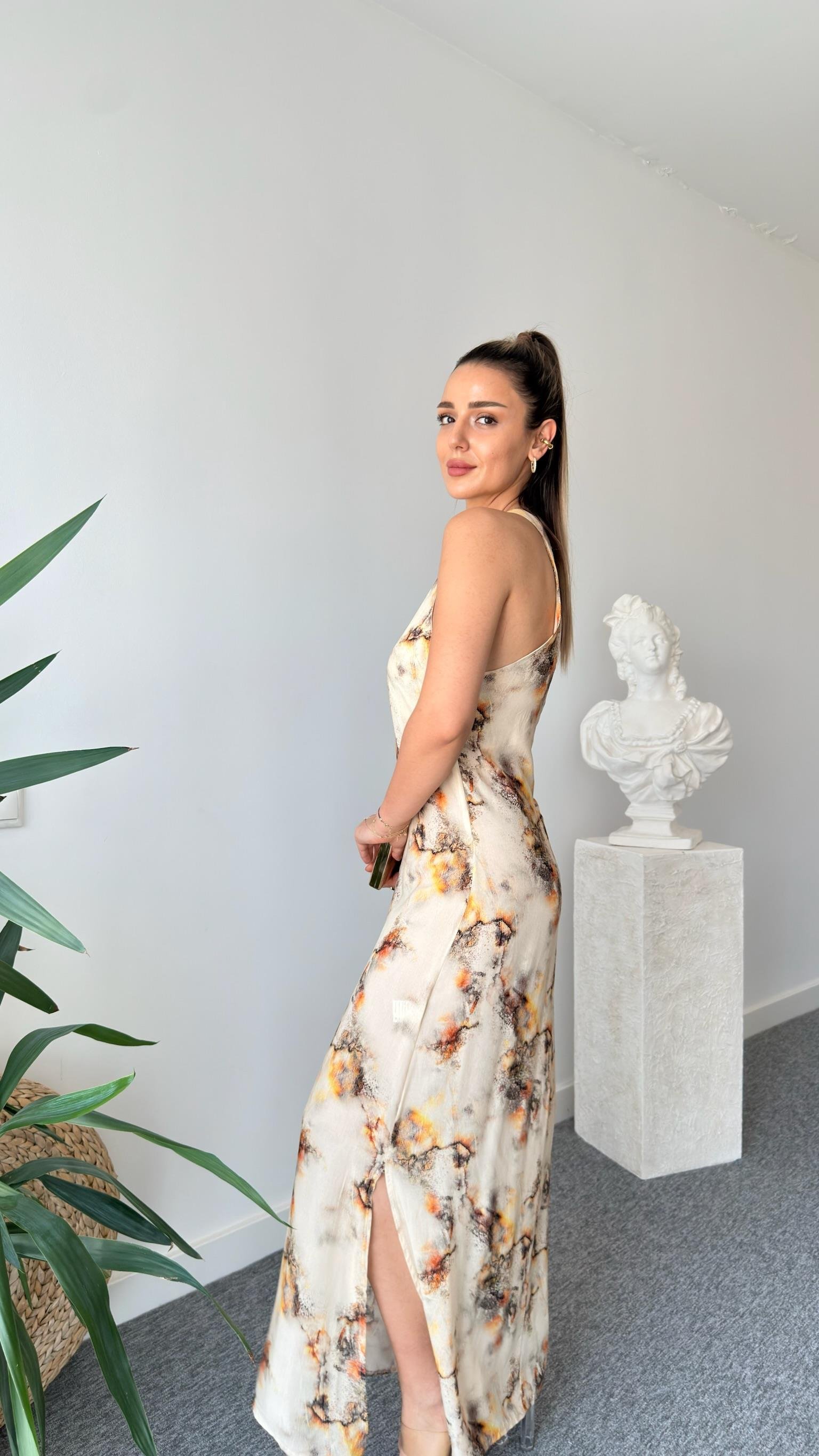 Essen Halter Yaka Desenli Elbise