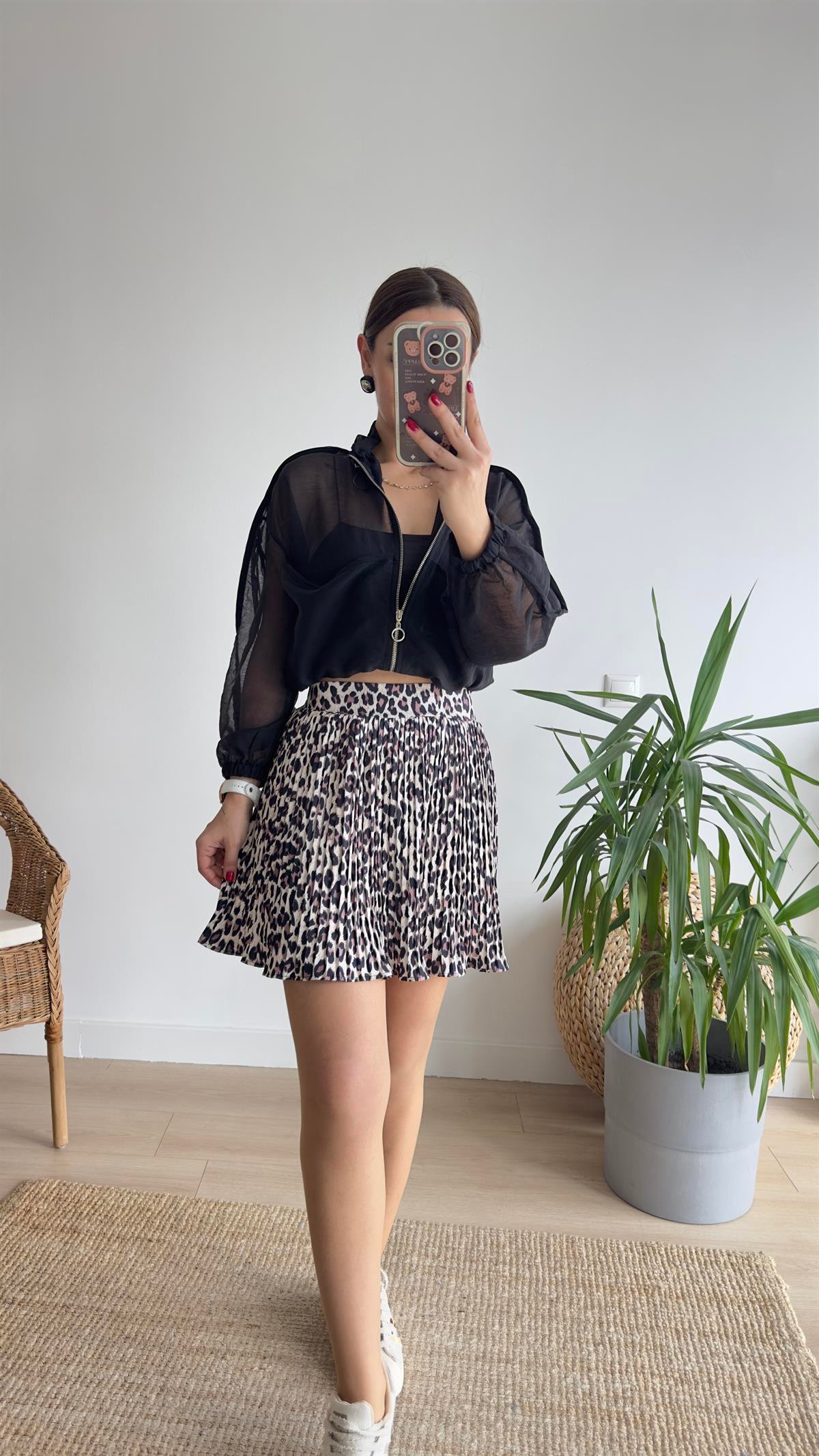 Leopar Desen Şortlu Etek