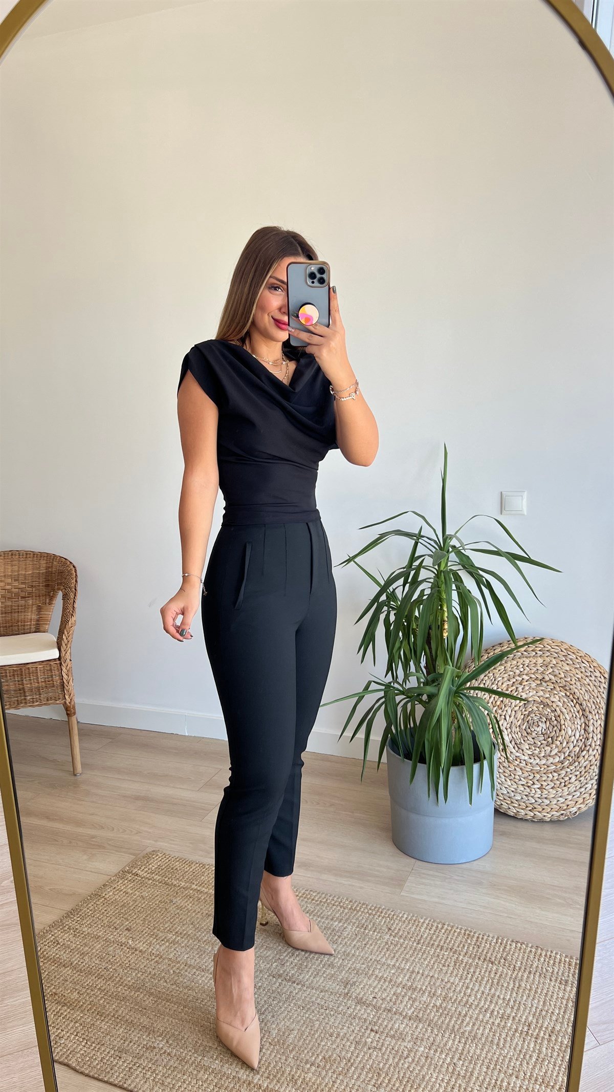 Yanı Fermuarlı Siyah Bluz 