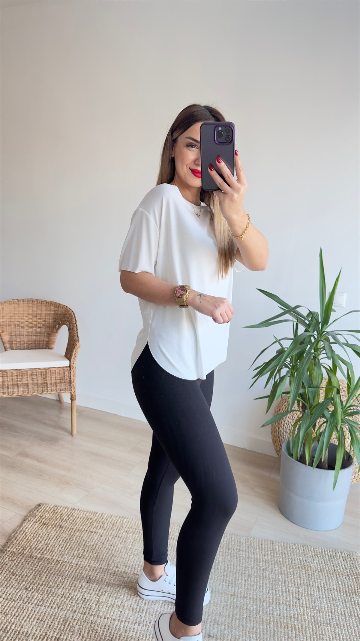 Dikişsiz Modal Kumaş Beyaz Tshirt