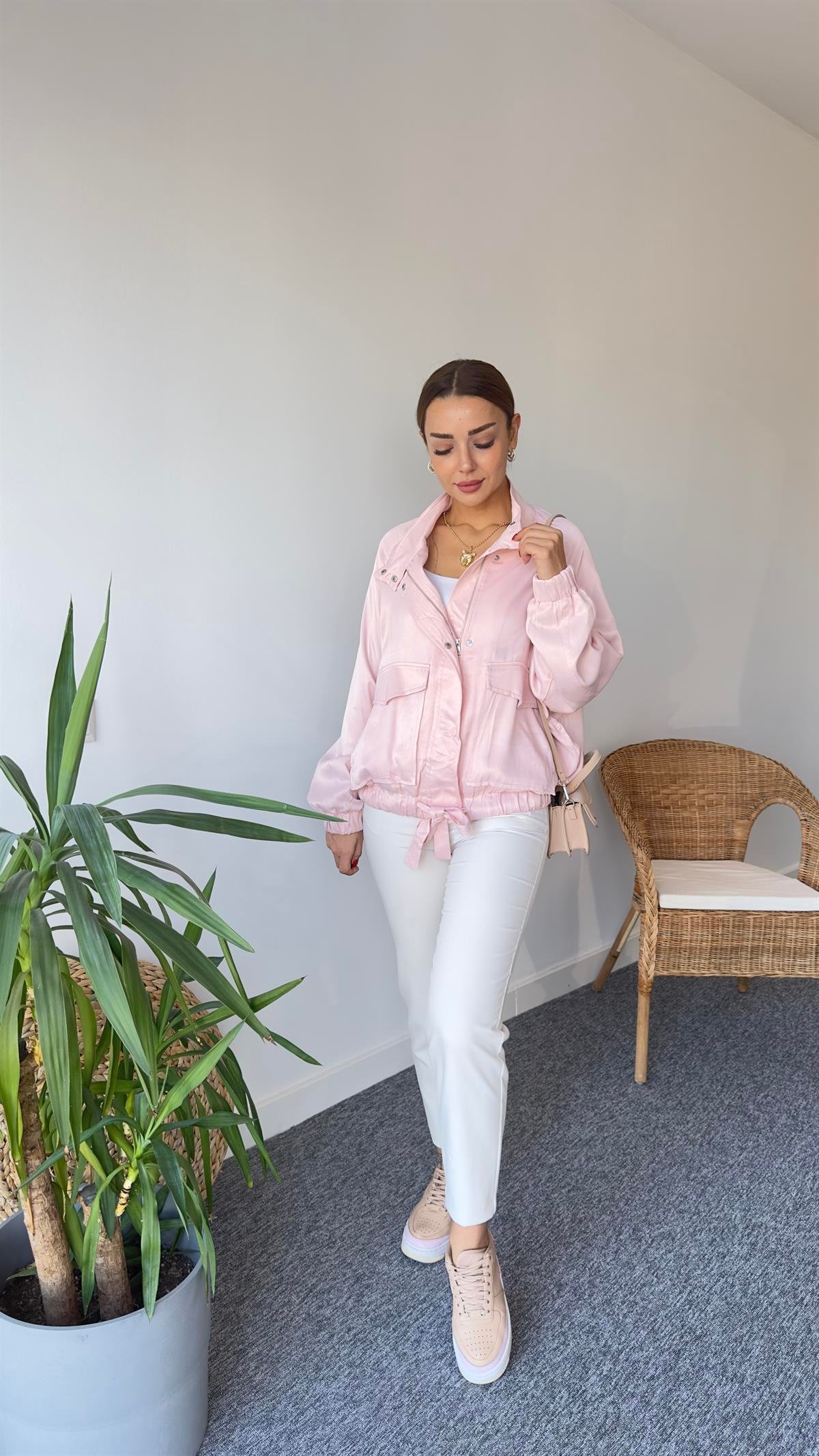 Saten Zra Model Pudra Bomber Ceket